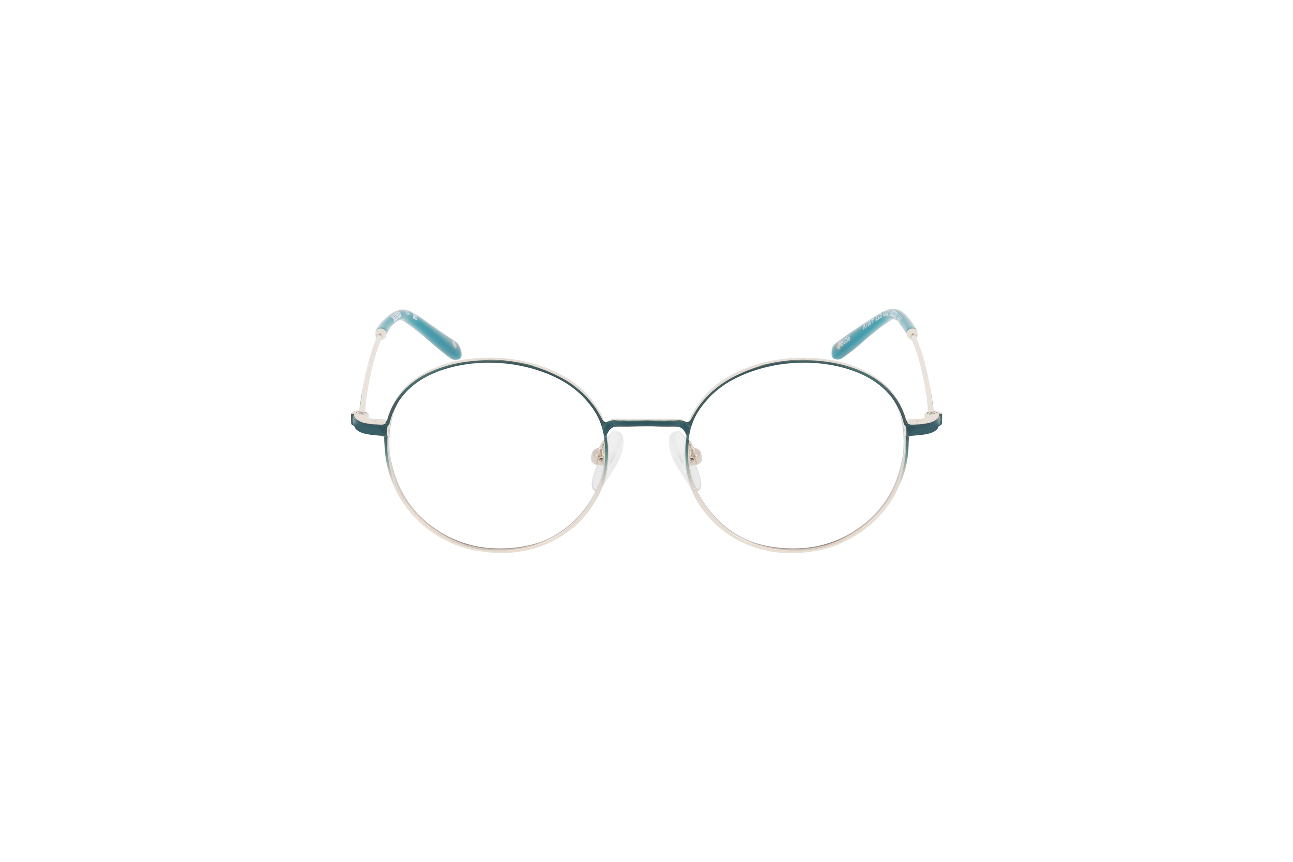 Die Brille KIND K1079 E25 in Türkis auf weißem Hintergrund in Frontalansicht.