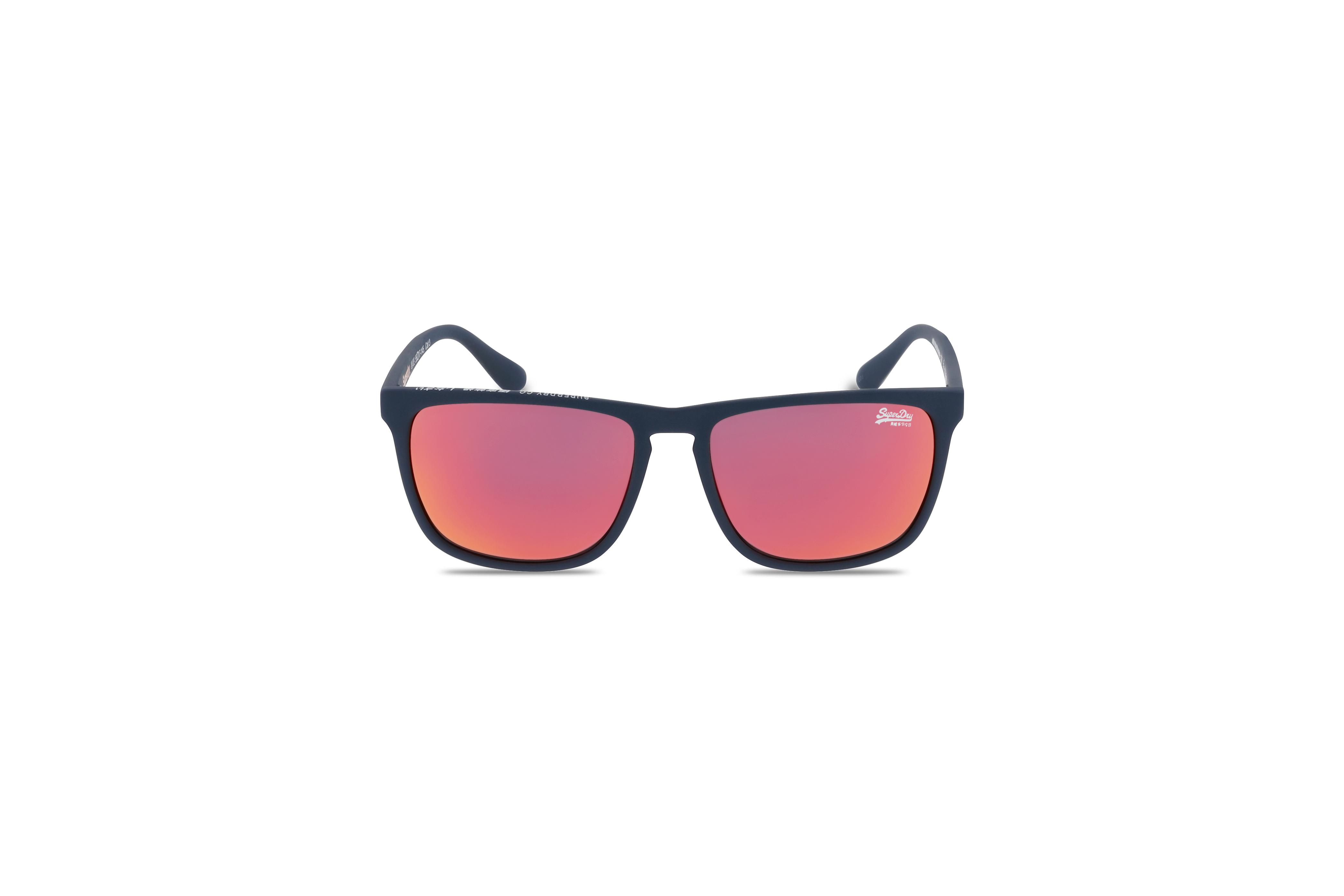 Die Sonnenbrille Super Dry SHOCKWAVE in Blau auf weißem Hintergrund in Frontalansicht.