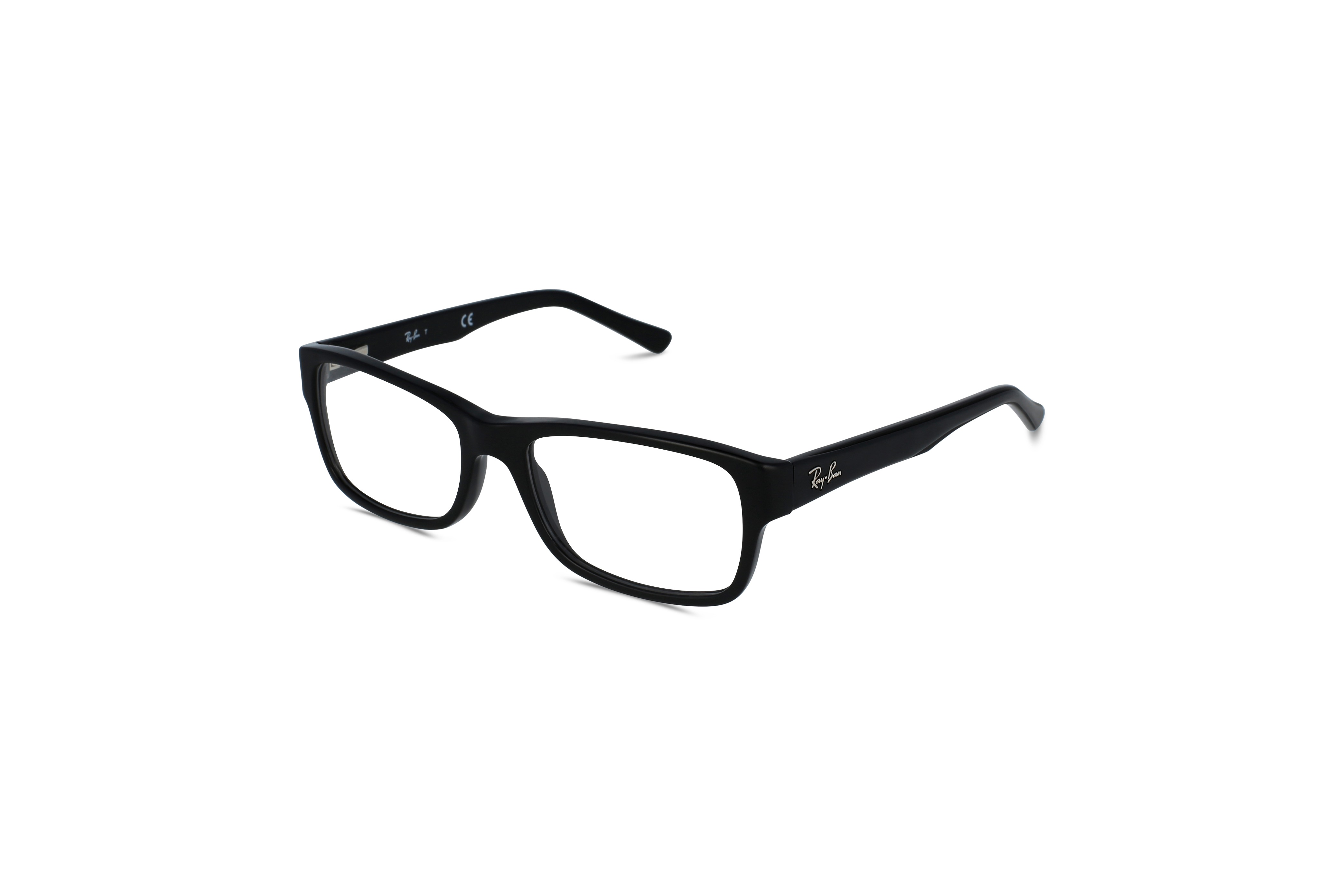 45° Ansicht der Brille Ray-Ban RX5268 in Schwarz auf weißem Hintergrund.