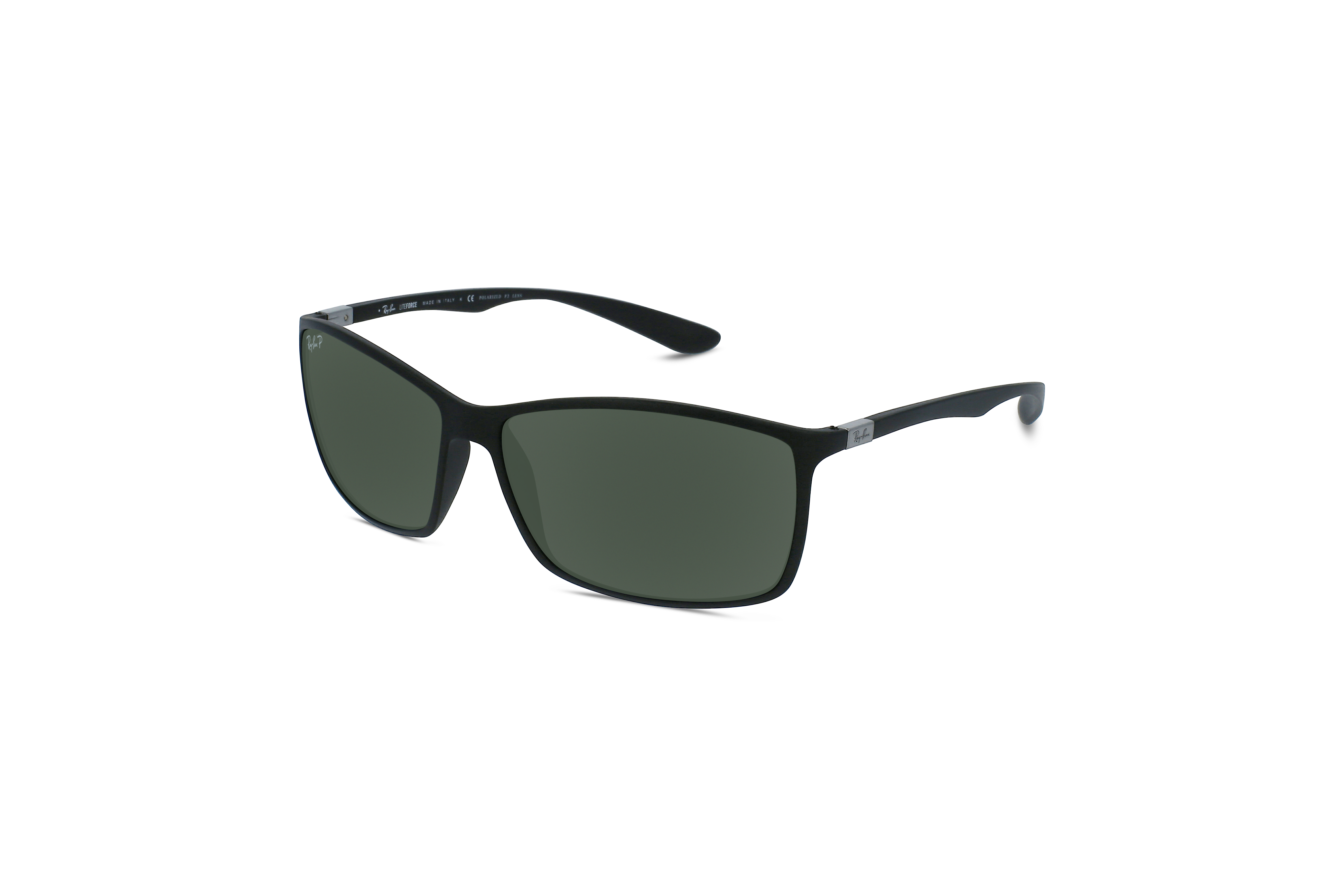 45° Ansicht der Sonnenbrille Ray-Ban RB4179 in Schwarz auf weißem Hintergrund.