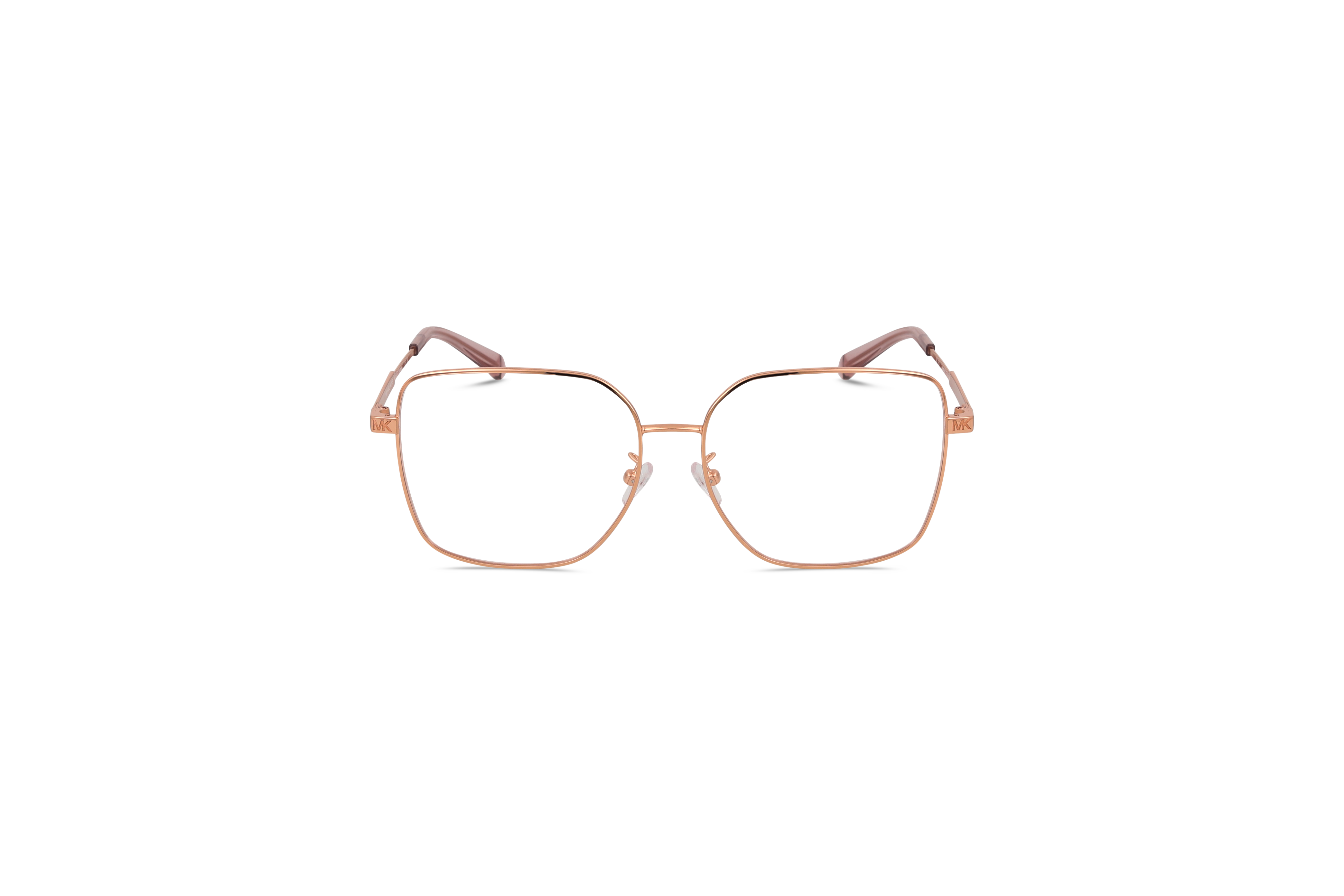 Die Brille Michael Kors MK3056 in Gold auf weißem Hintergrund in Frontalansicht.