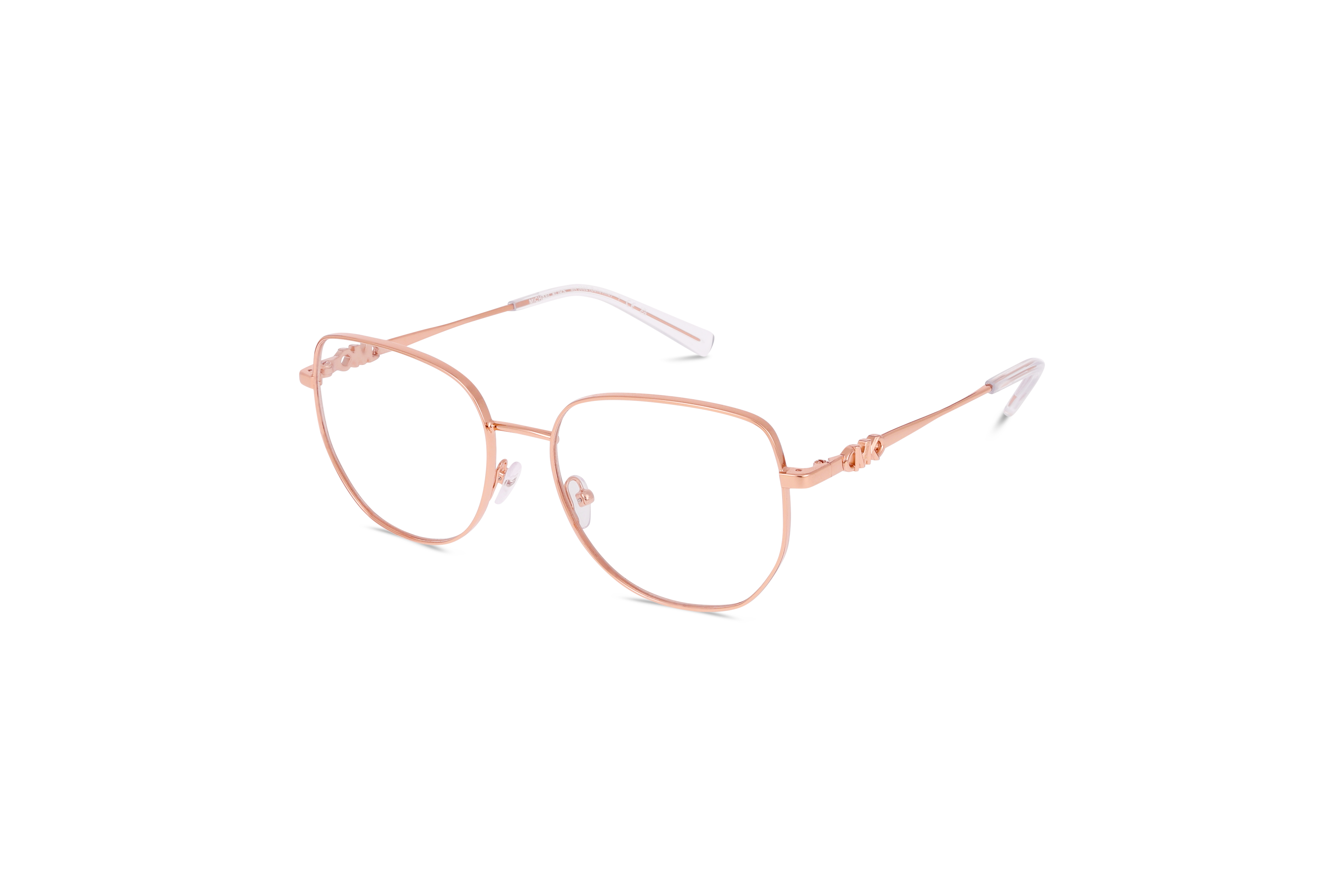 45° Ansicht der Brille Michael Kors MK3062 in Gold auf weißem Hintergrund.