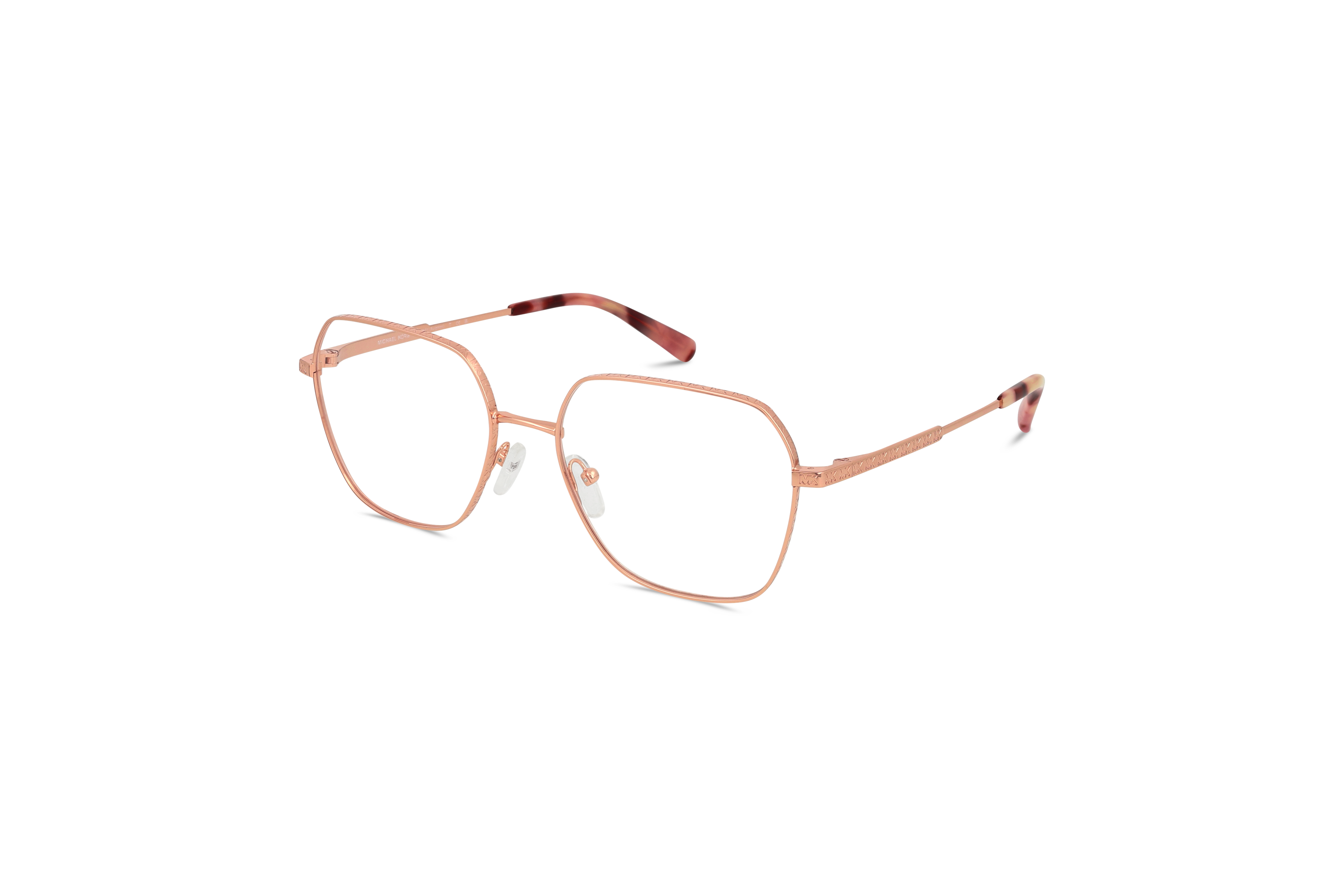 45° Ansicht der Brille Michael Kors Michael Kors MK3071 in Gold auf weißem Hintergrund.