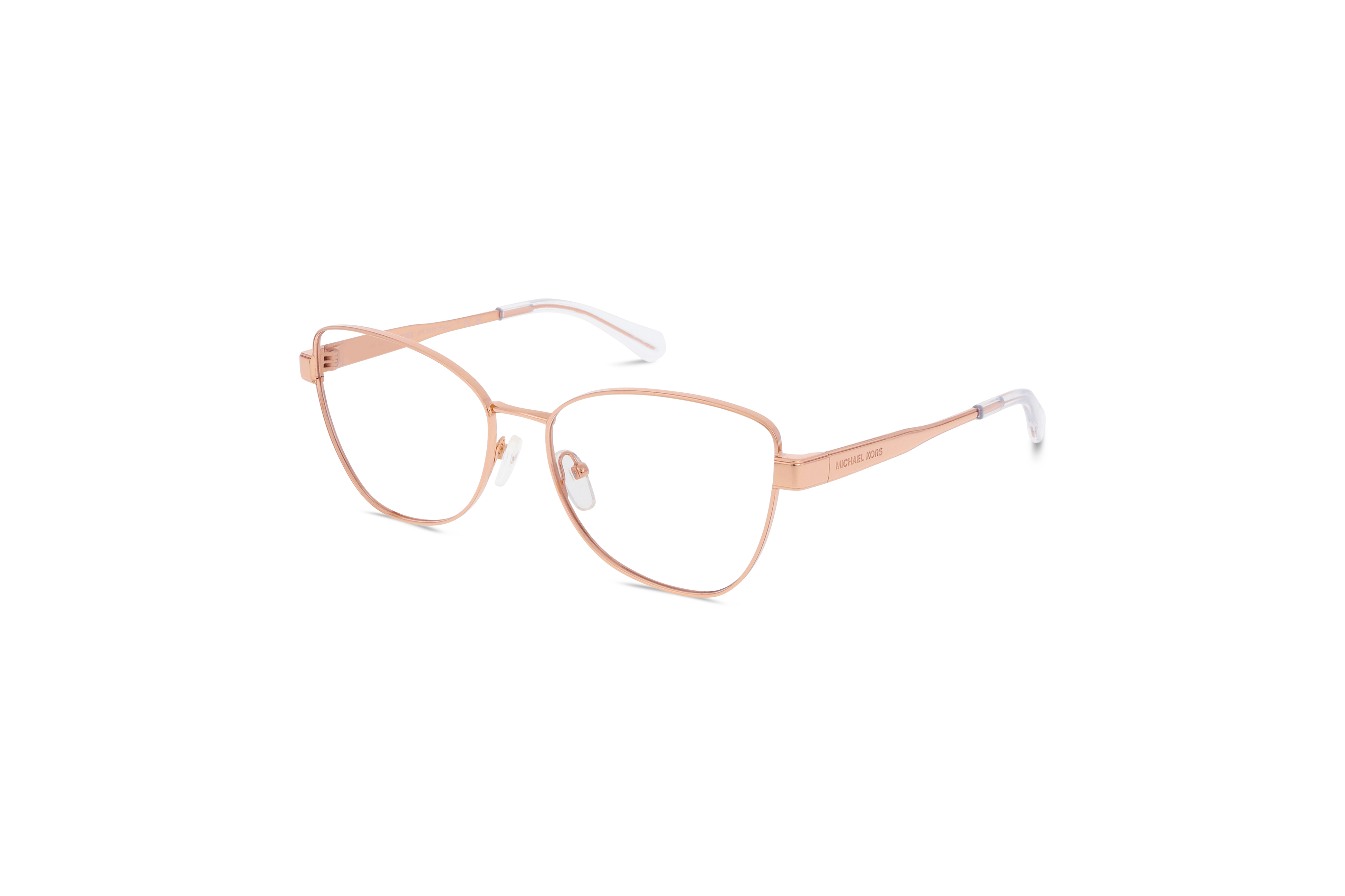 45° Ansicht der Brille Michael Kors MK3085 in Gold auf weißem Hintergrund.