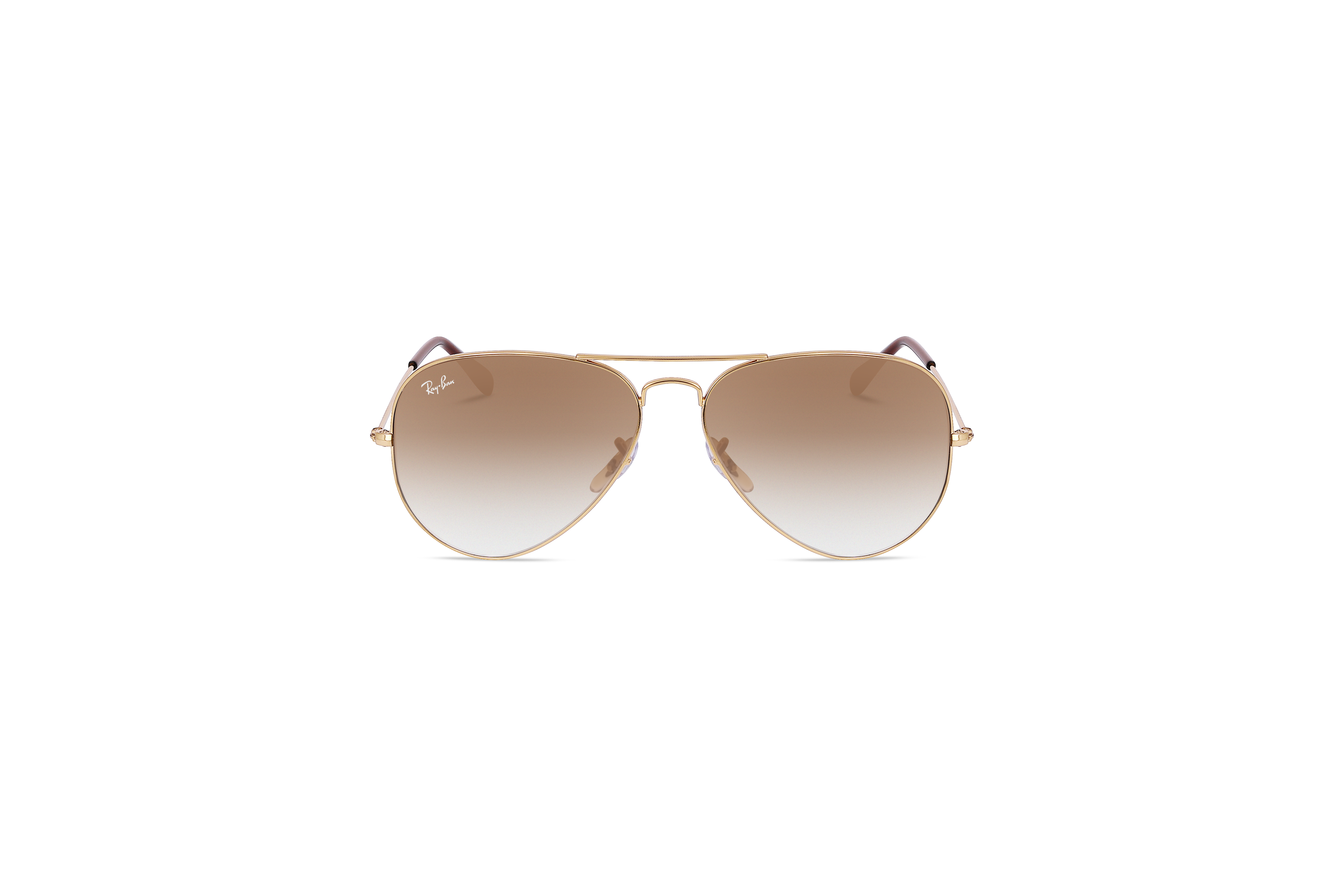 Die Sonnenbrille Ray-Ban Aviator RB3025 in Gold auf weißem Hintergrund in Frontalansicht.