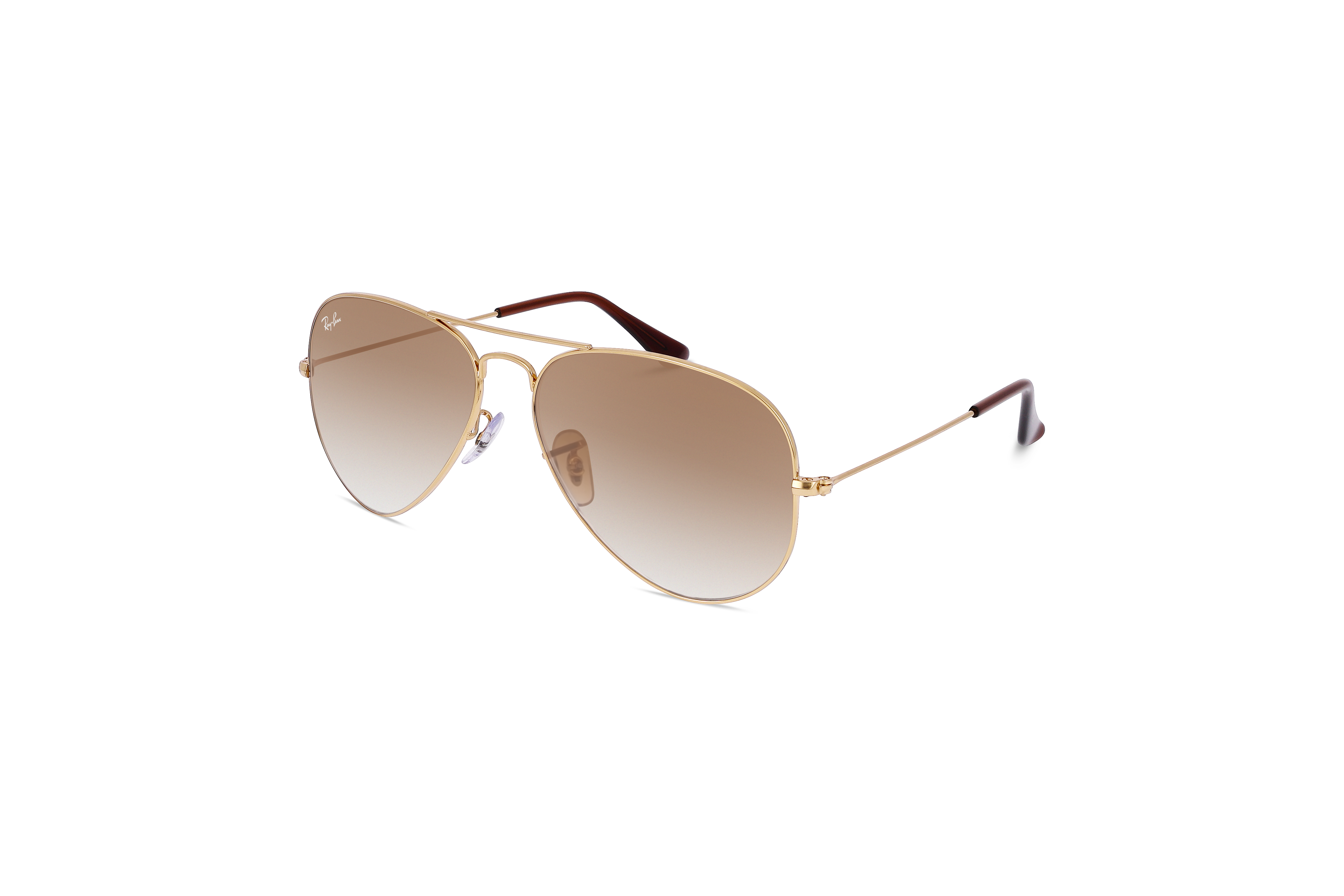 45° Ansicht der Sonnenbrille Ray-Ban Aviator RB3025 in Gold auf weißem Hintergrund.