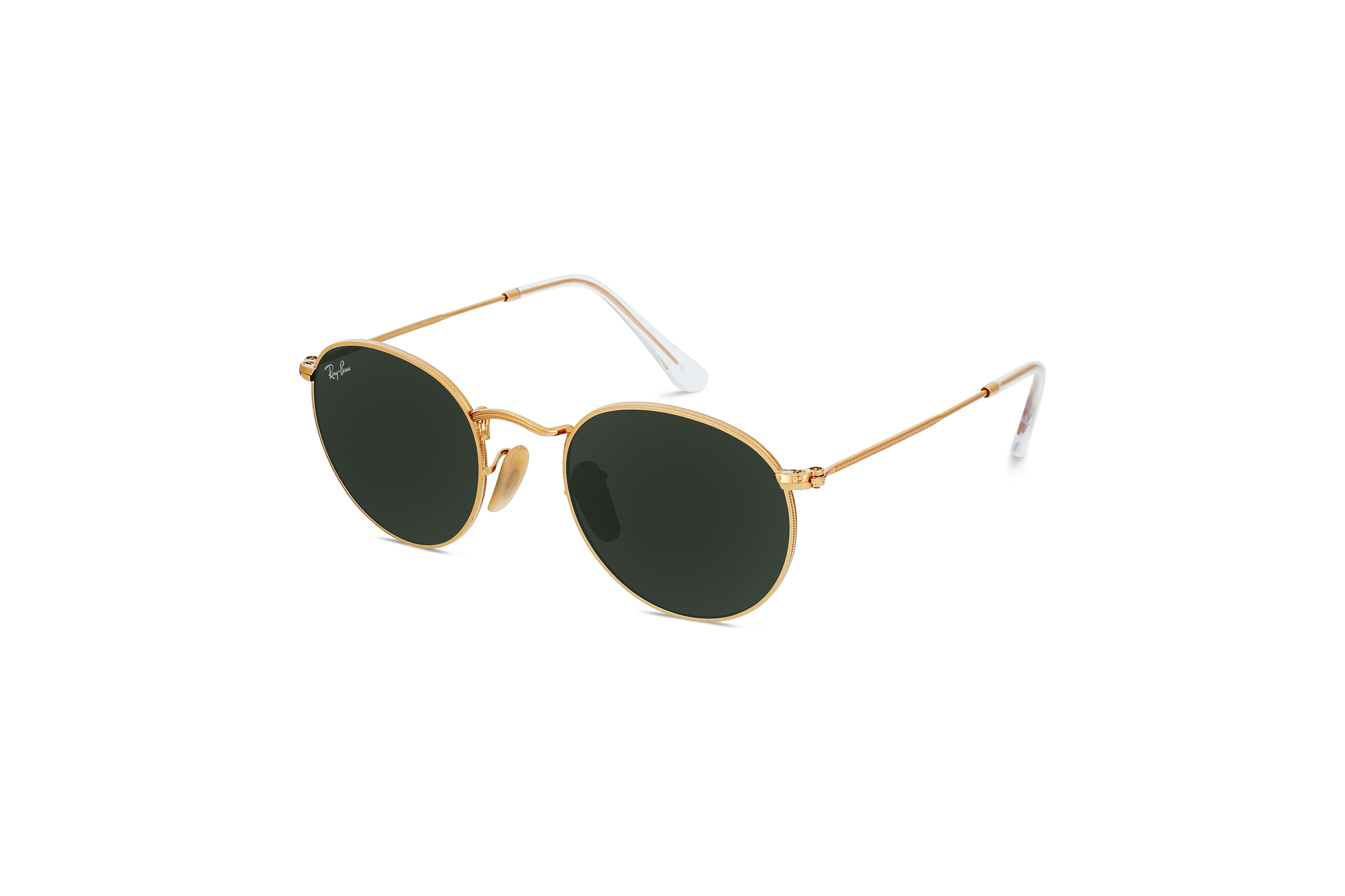 45° Ansicht der Sonnenbrille Ray-Ban RB3447 in Gold auf weißem Hintergrund.