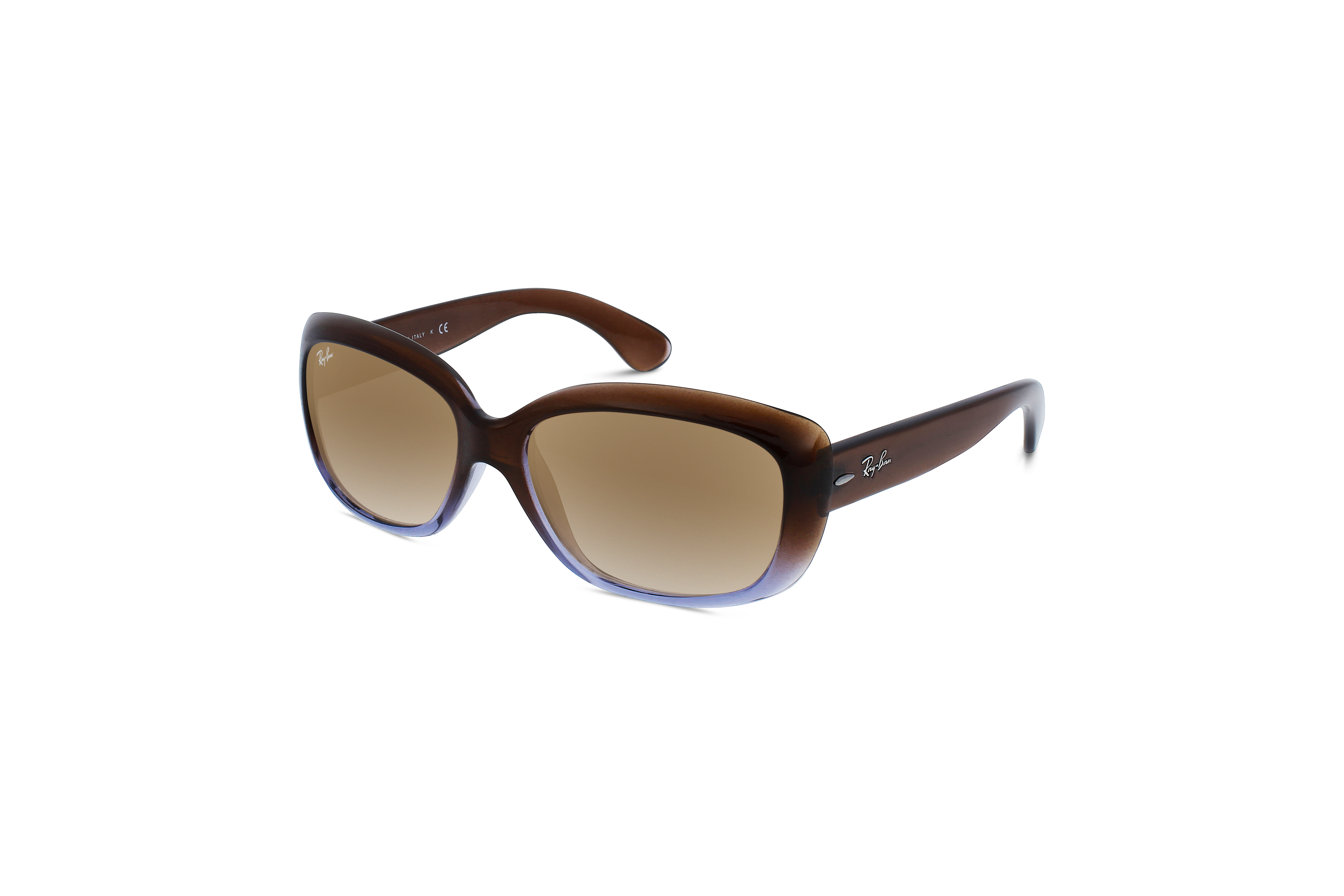 45° Ansicht der Sonnenbrille Ray-Ban Jackie Ohh RB4101 in Braun auf weißem Hintergrund.