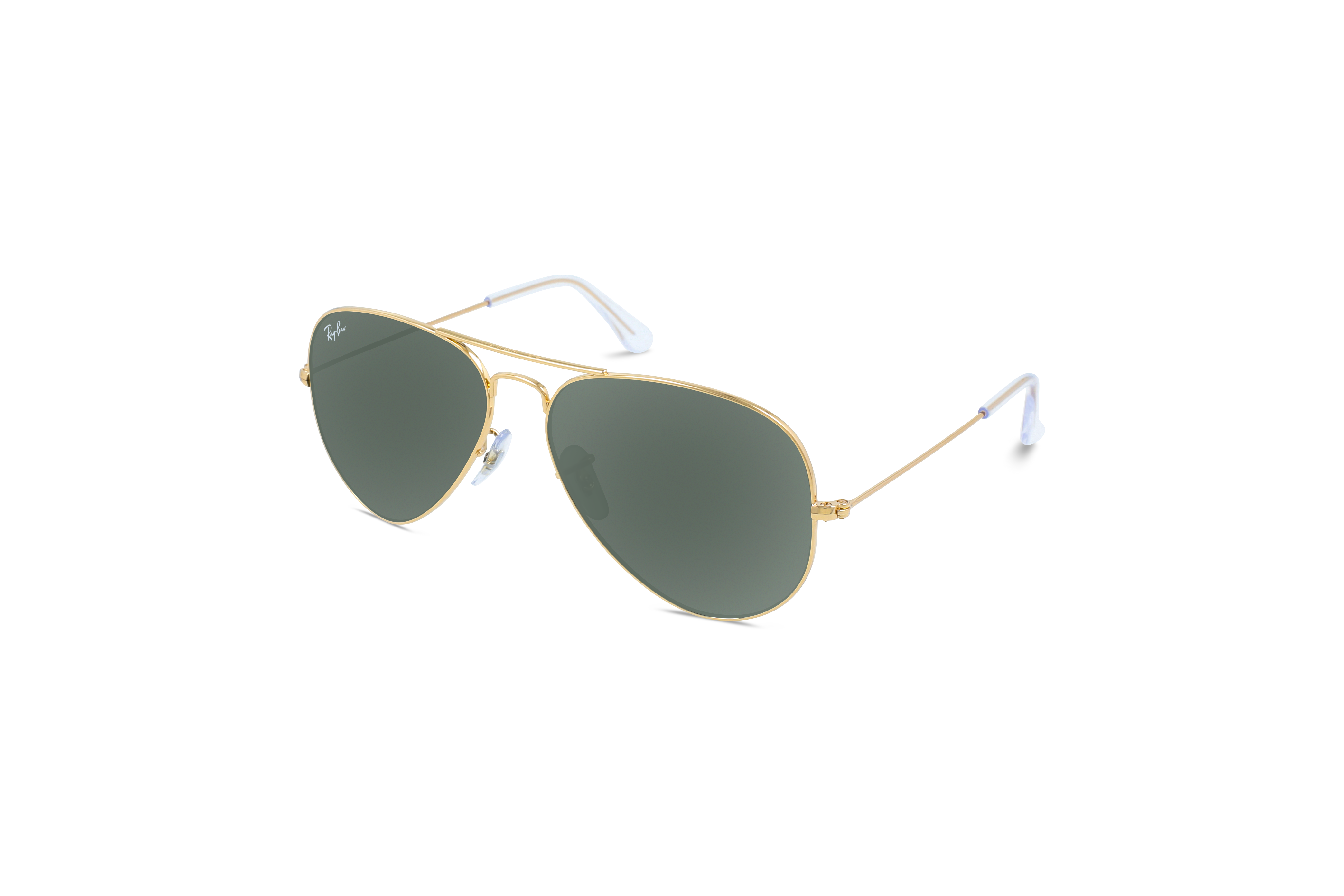 45° Ansicht der Sonnenbrille Ray-Ban Aviator RB3025 in Gold auf weißem Hintergrund.