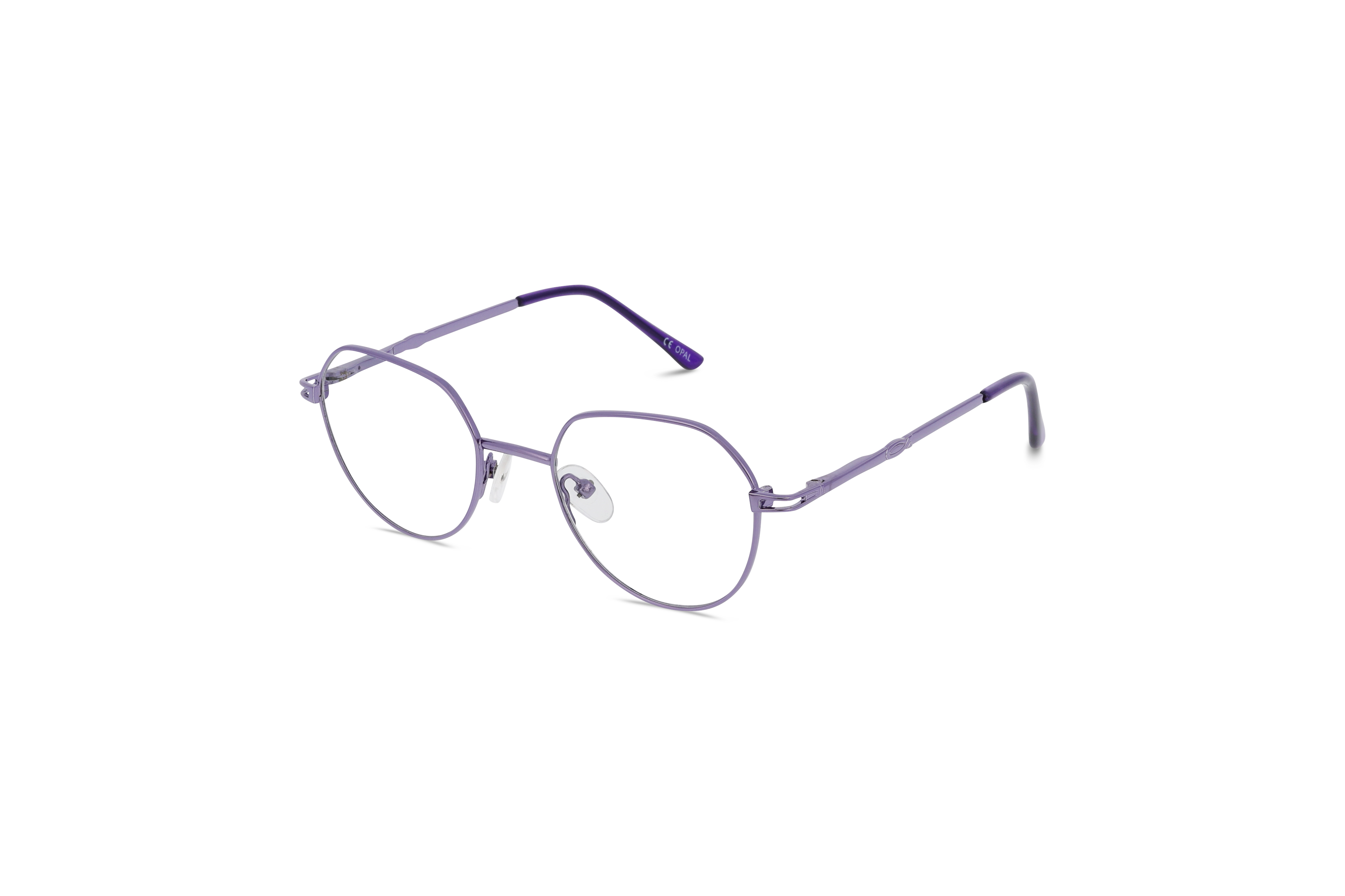 45° Ansicht der Kinderbrille Owlet OW MM318 in Violett auf weißem Hintergrund.