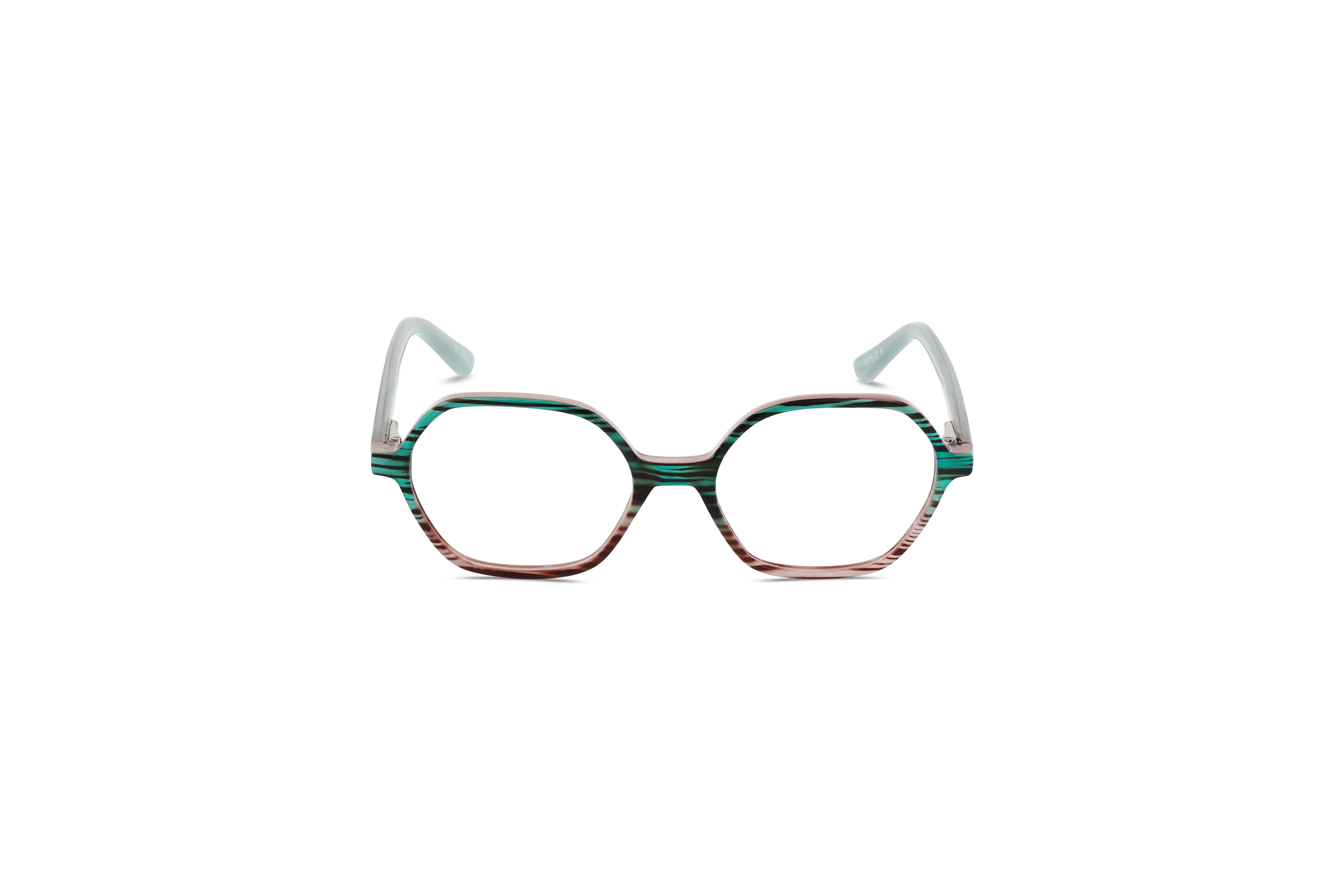 Die Kinderbrille Owlet OW II371 in Türkis auf weißem Hintergrund in Frontalansicht.