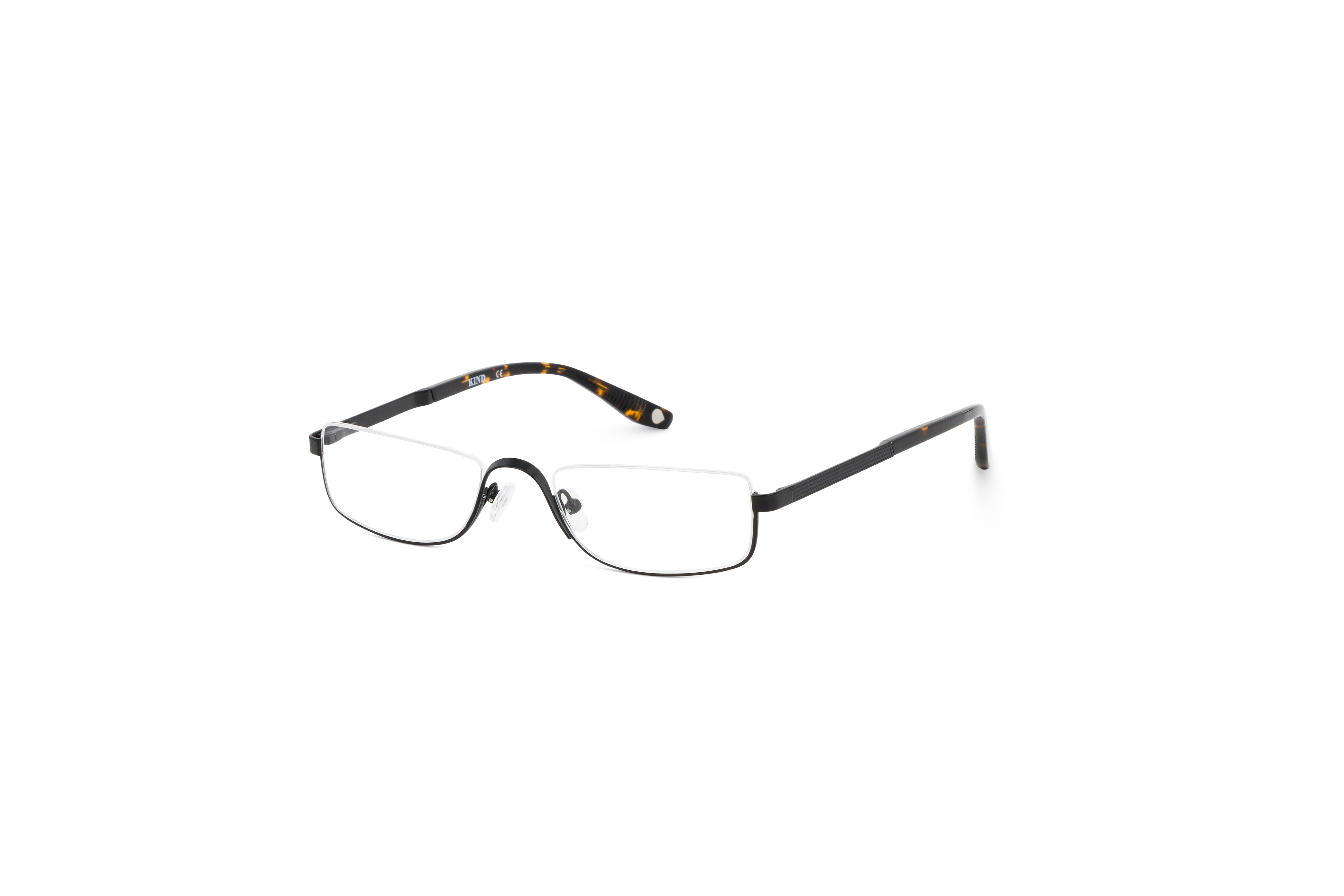 45° Ansicht der Brille KIND Mik in Schwarz auf weißem Hintergrund.