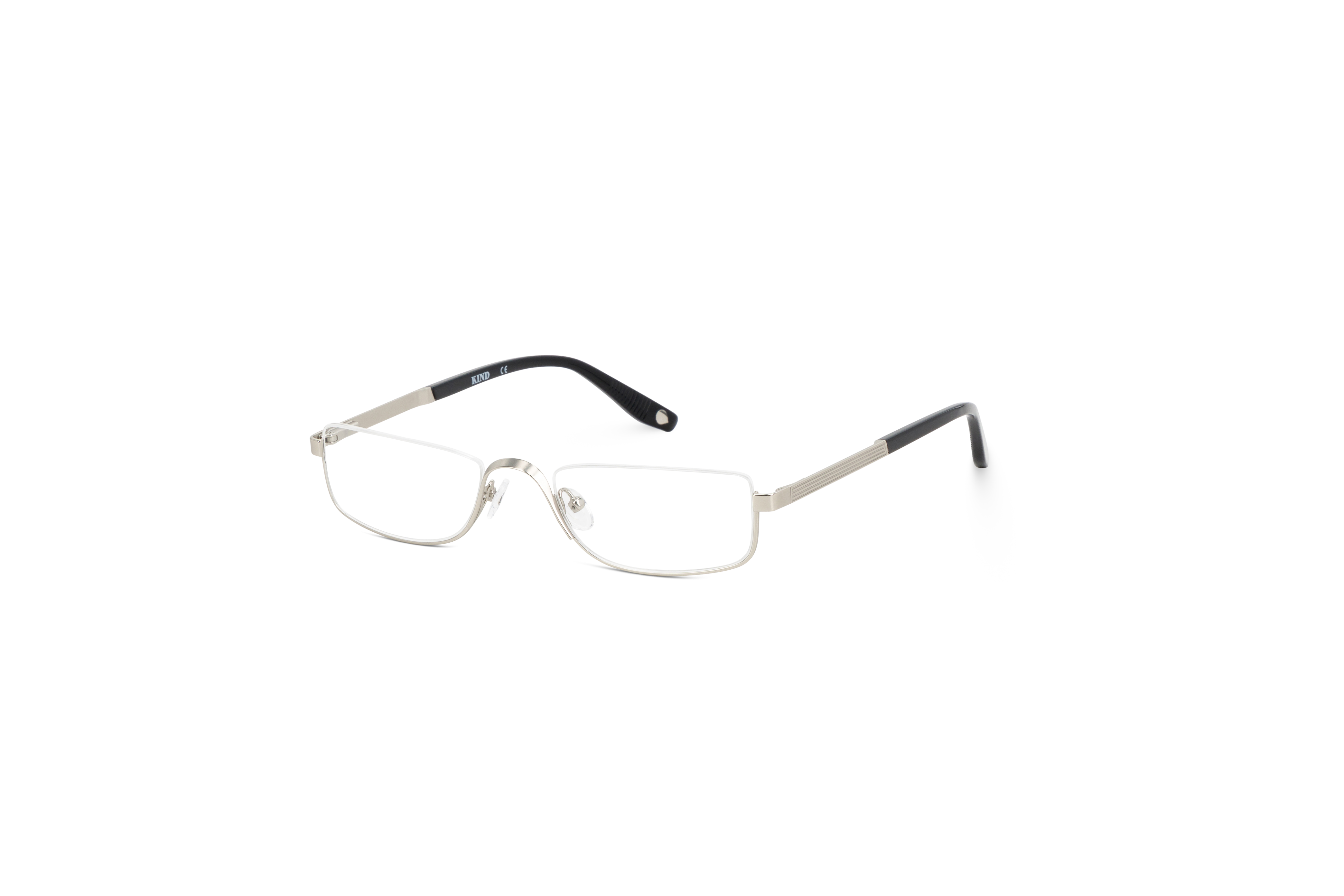 45° Ansicht der Brille KIND Mik in Silber auf weißem Hintergrund.