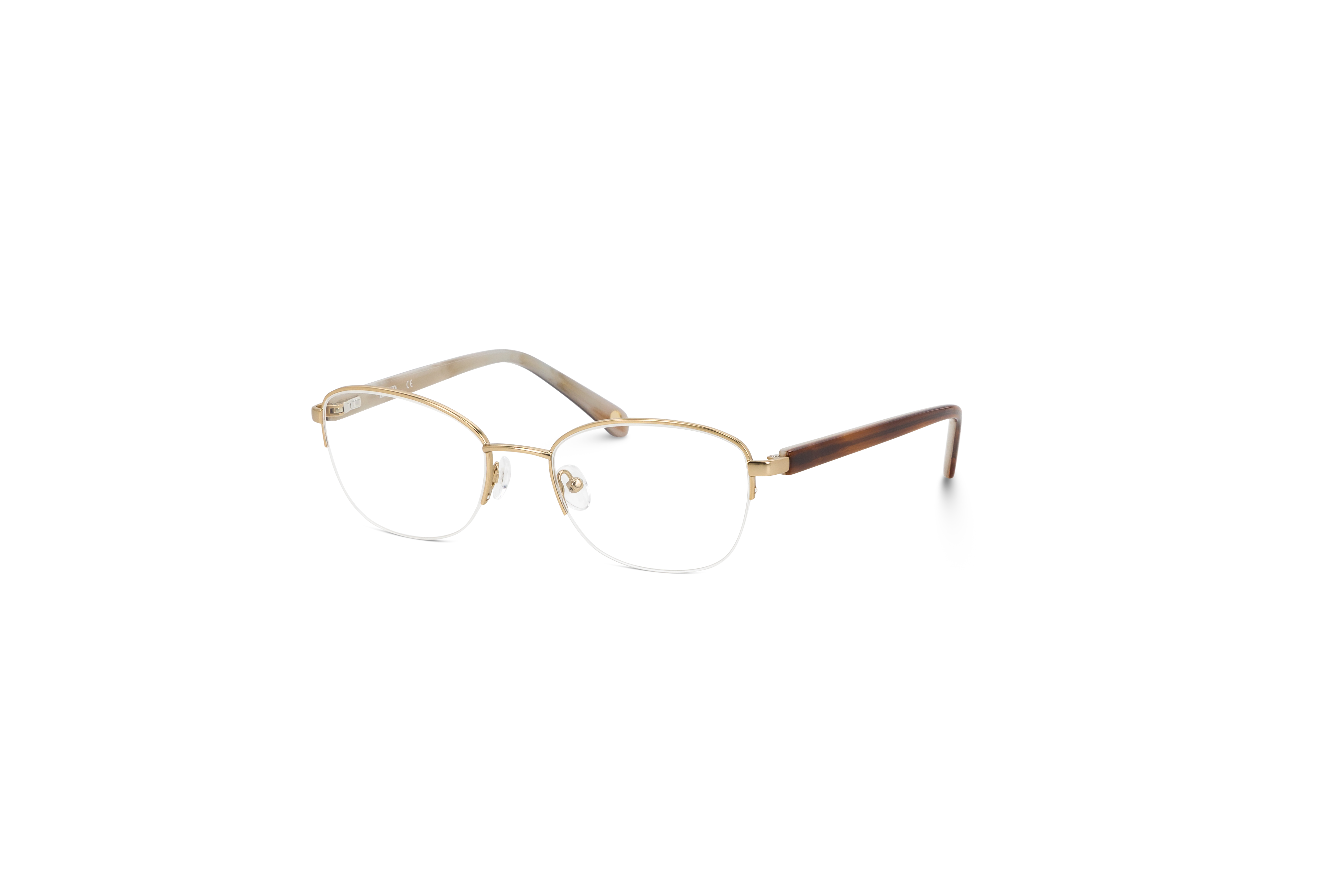 45° Ansicht der Brille KIND Hedda in Gold auf weißem Hintergrund.