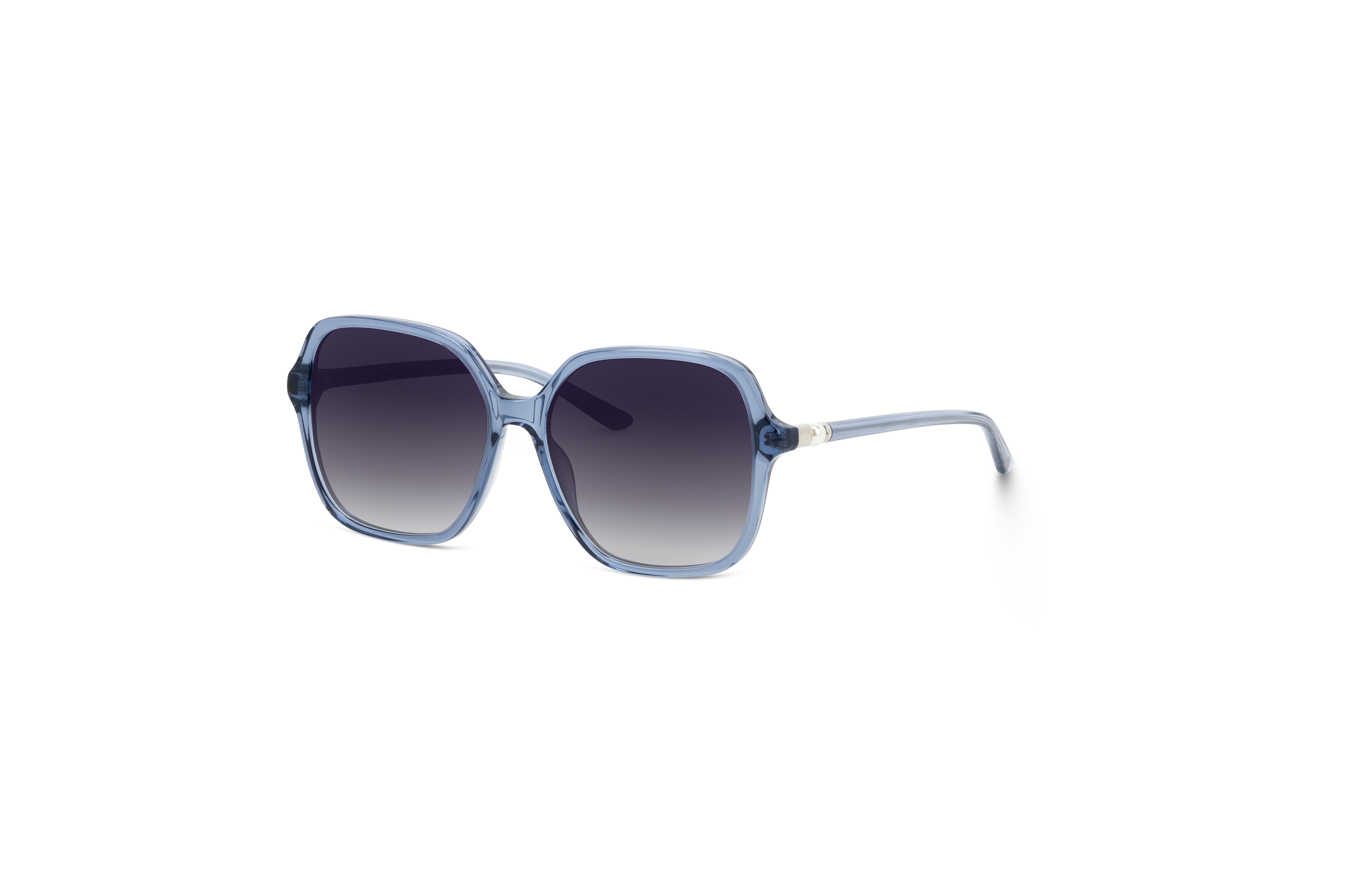 45° Ansicht der Sonnenbrille KIND Guernsey in Blau auf weißem Hintergrund.