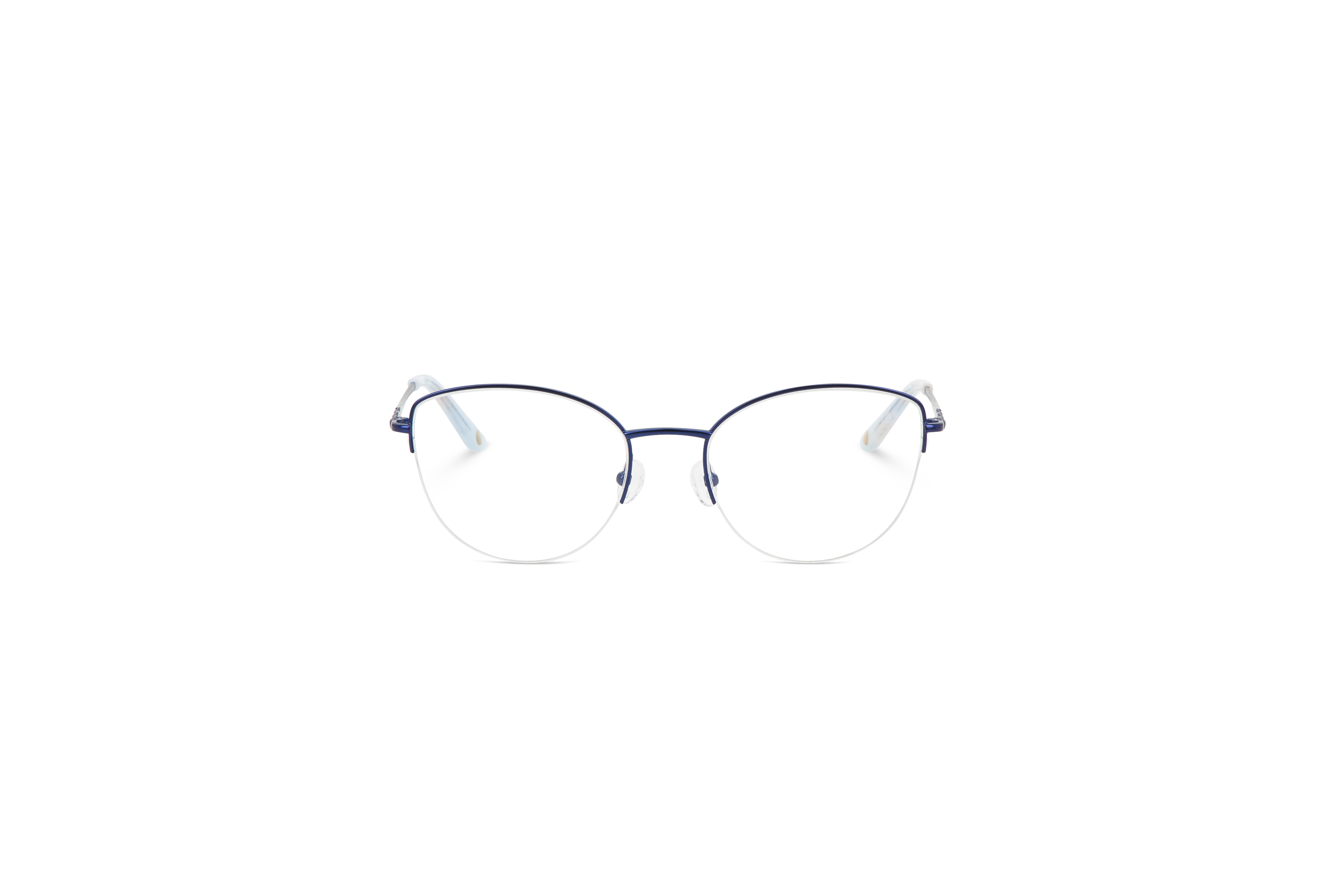 Die Brille KIND Nassau in Blau auf weißem Hintergrund in Frontalansicht.