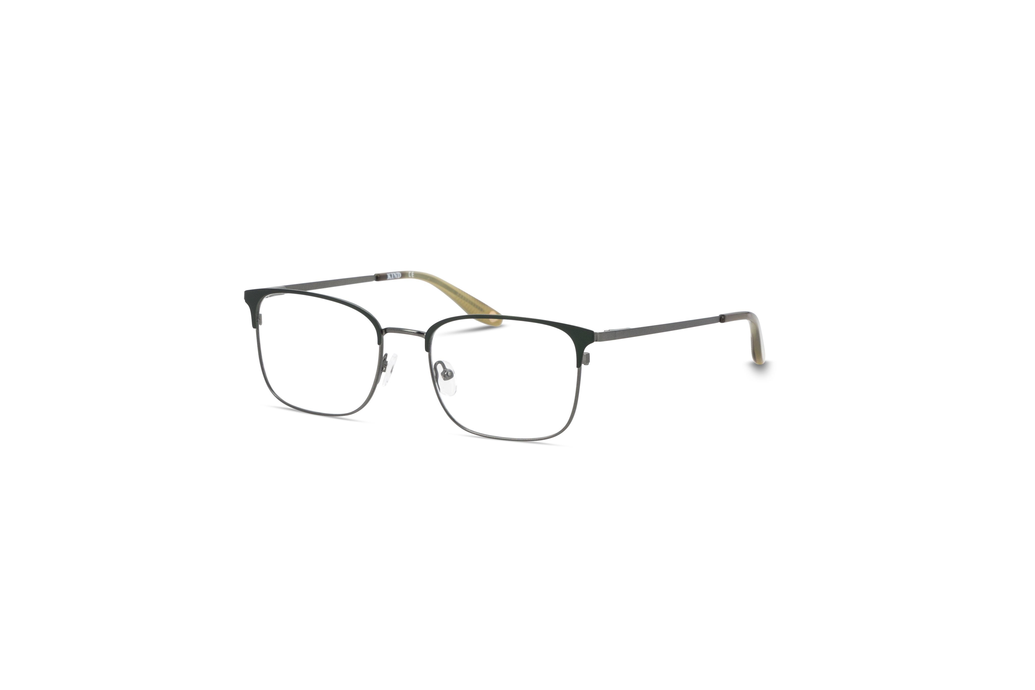 45° Ansicht der Brille KIND Owen in Grau auf weißem Hintergrund.