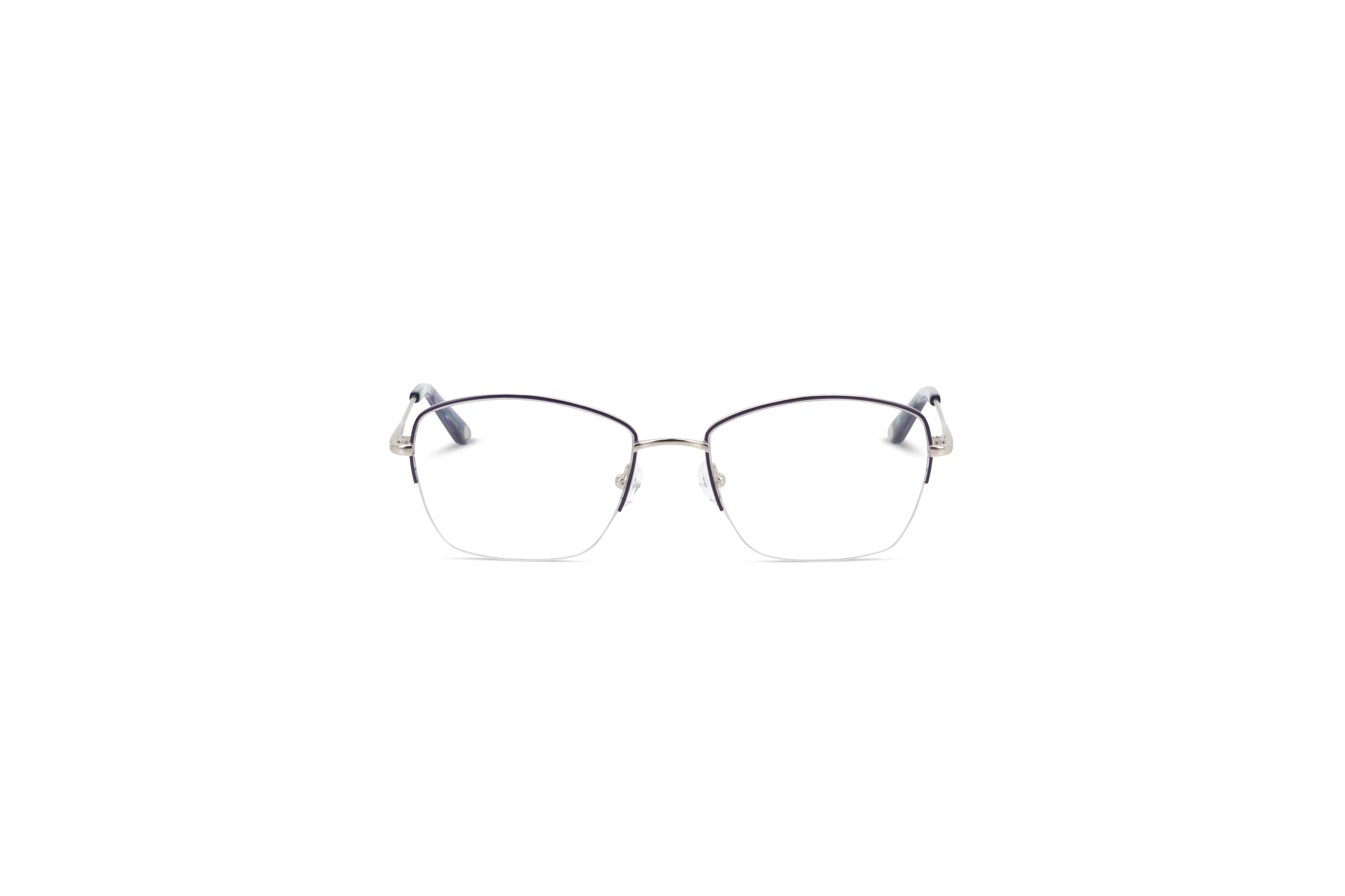 Die Brille KIND Hettie in Violett auf weißem Hintergrund in Frontalansicht.