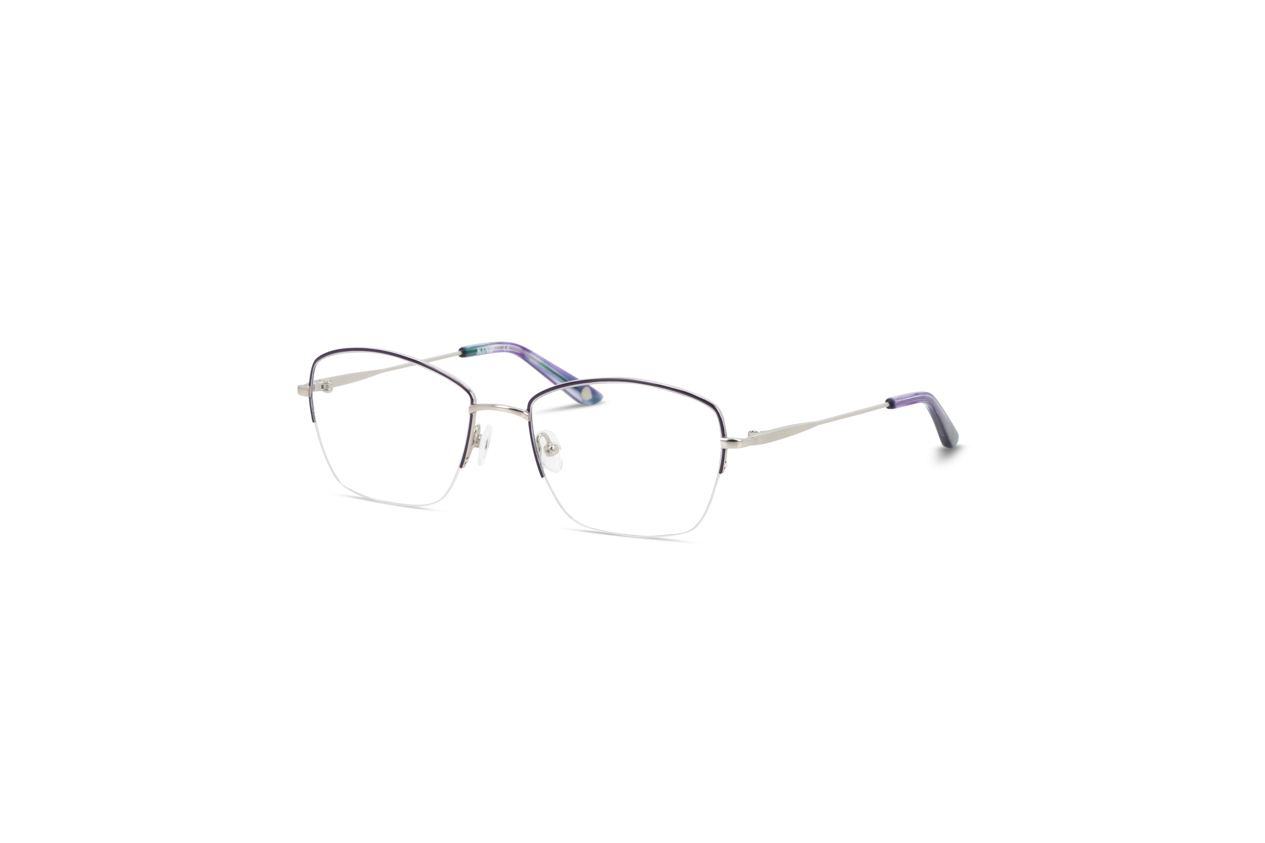 45° Ansicht der Brille KIND Hettie in Violett auf weißem Hintergrund.