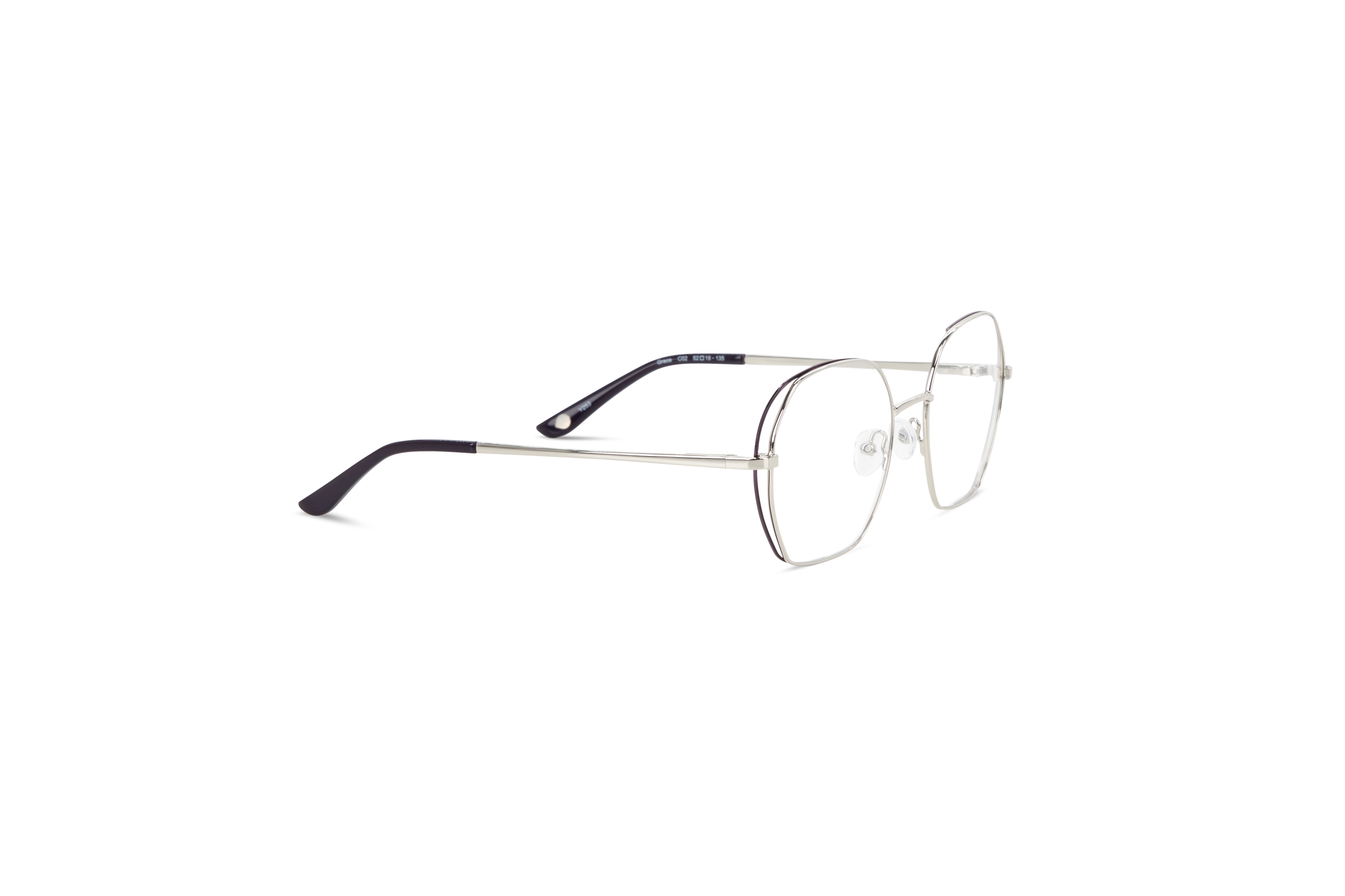 Die Brille KIND Grace in Grau mit Seitenansicht.