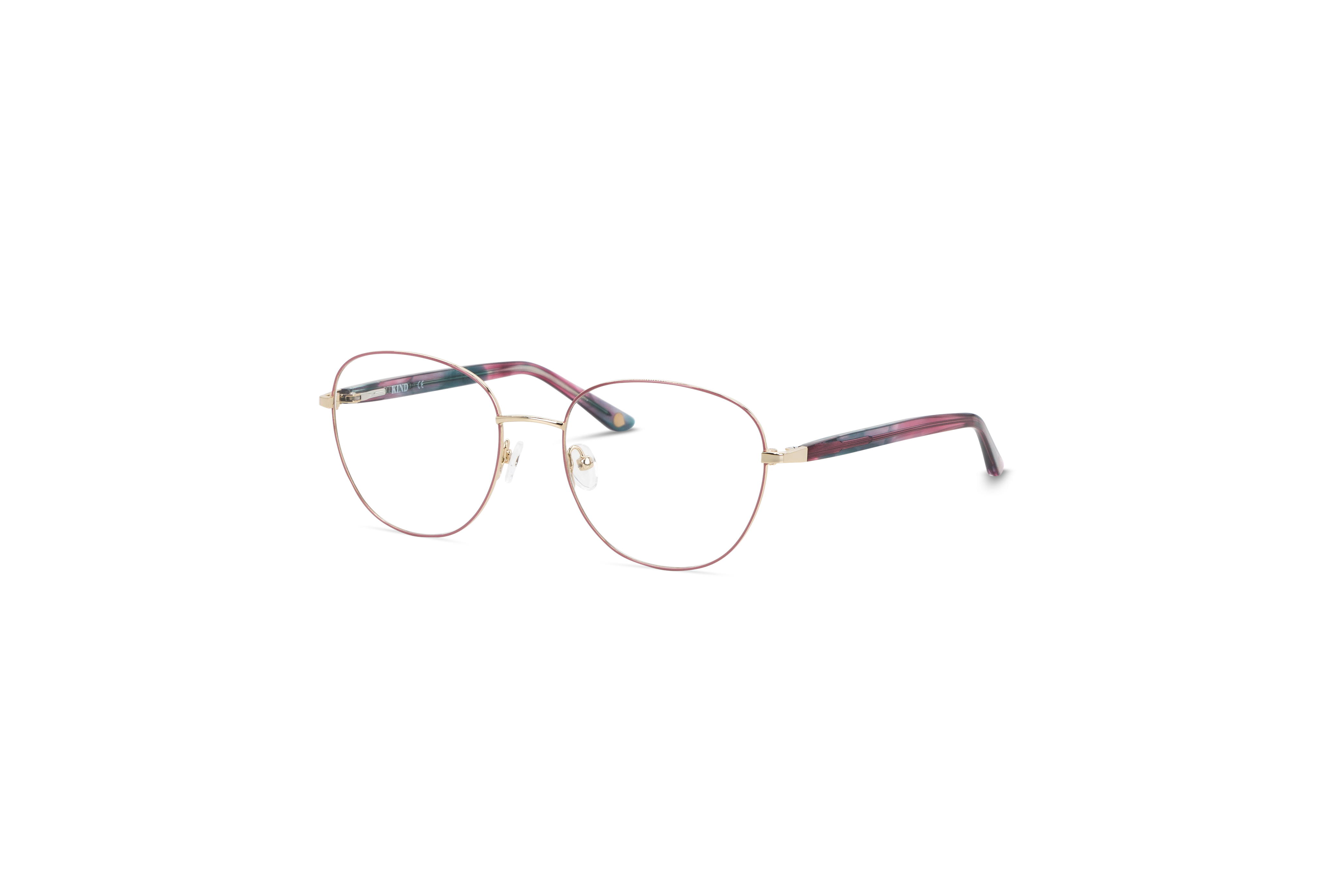 45° Ansicht der Brille KIND Charlotte in Rot auf weißem Hintergrund.