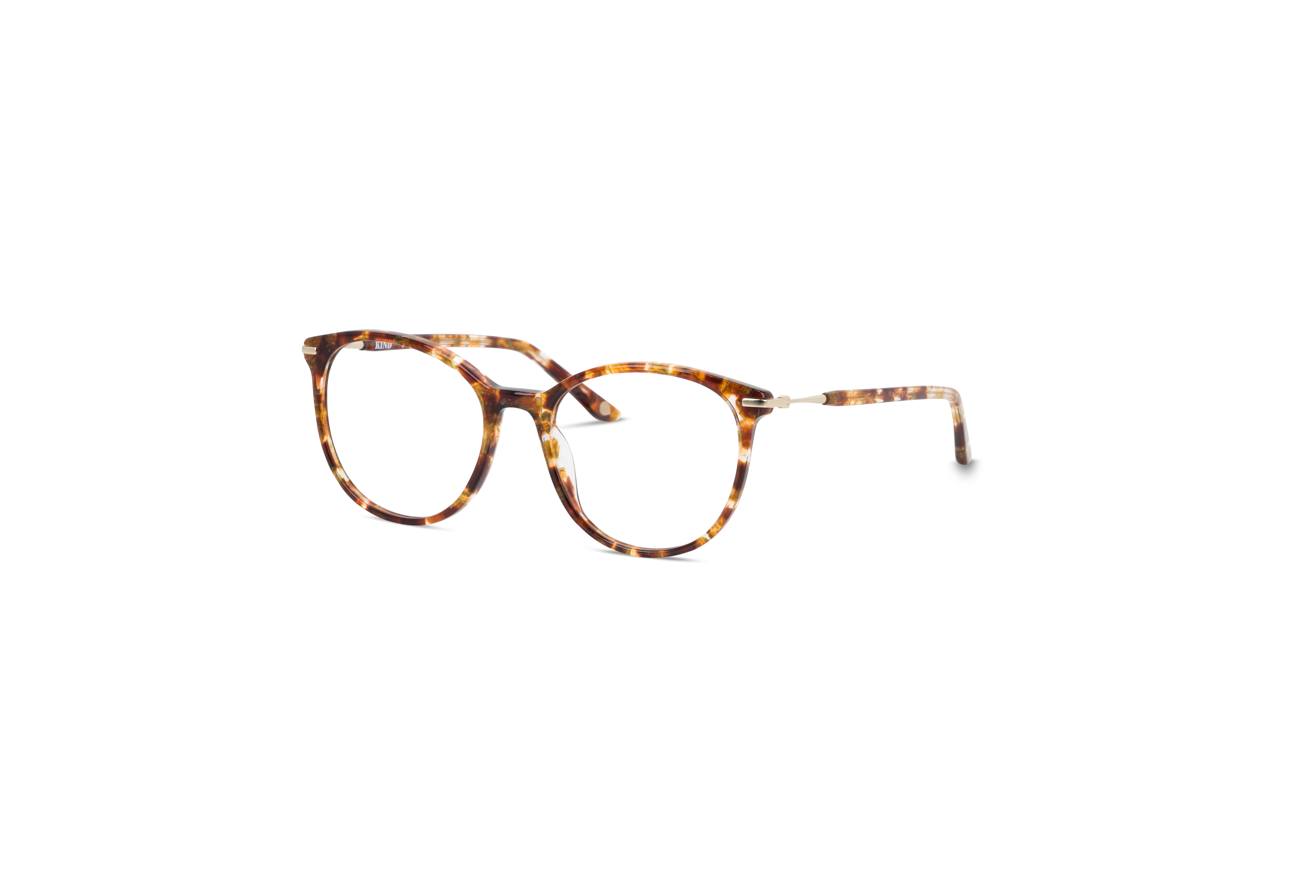 45° Ansicht der Brille KIND Blaire in Havanna auf weißem Hintergrund.