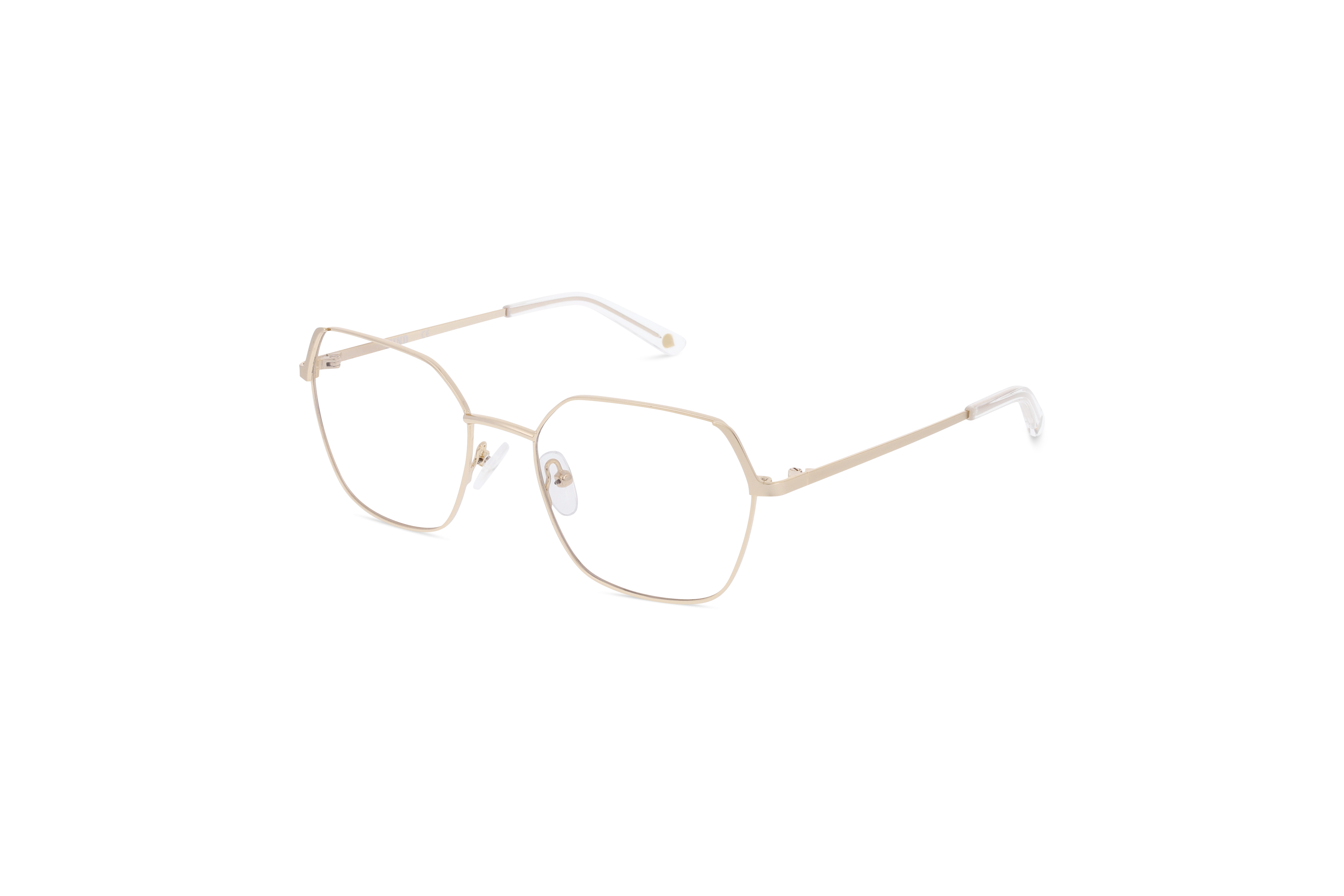 45° Ansicht der Brille KIND Main in Gold auf weißem Hintergrund.