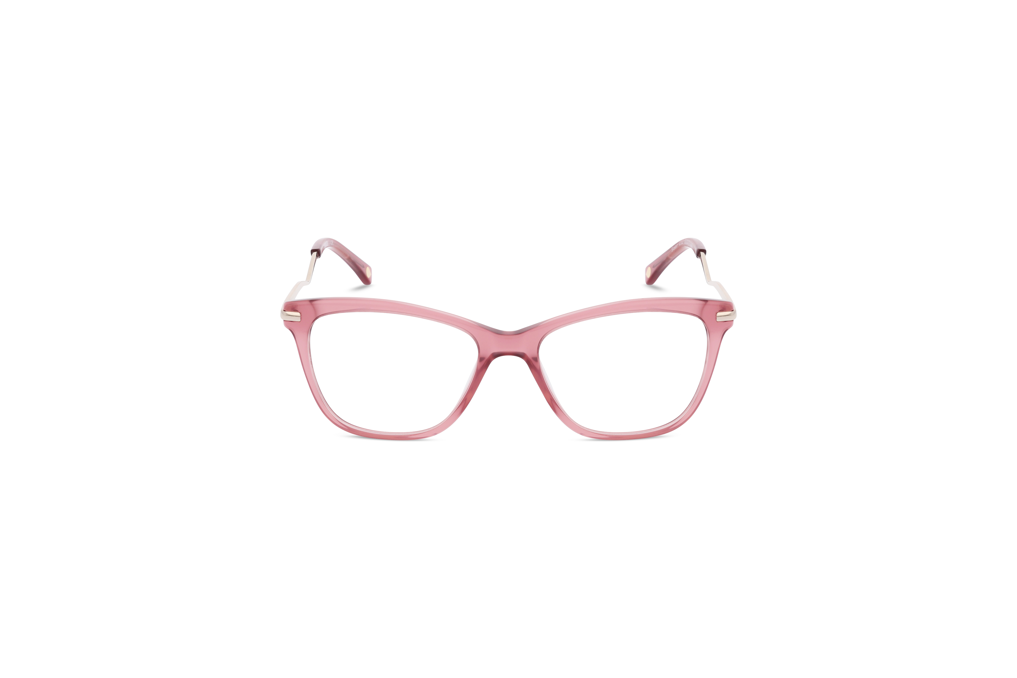 Die Brille KIND Saar in Pink auf weißem Hintergrund in Frontalansicht.