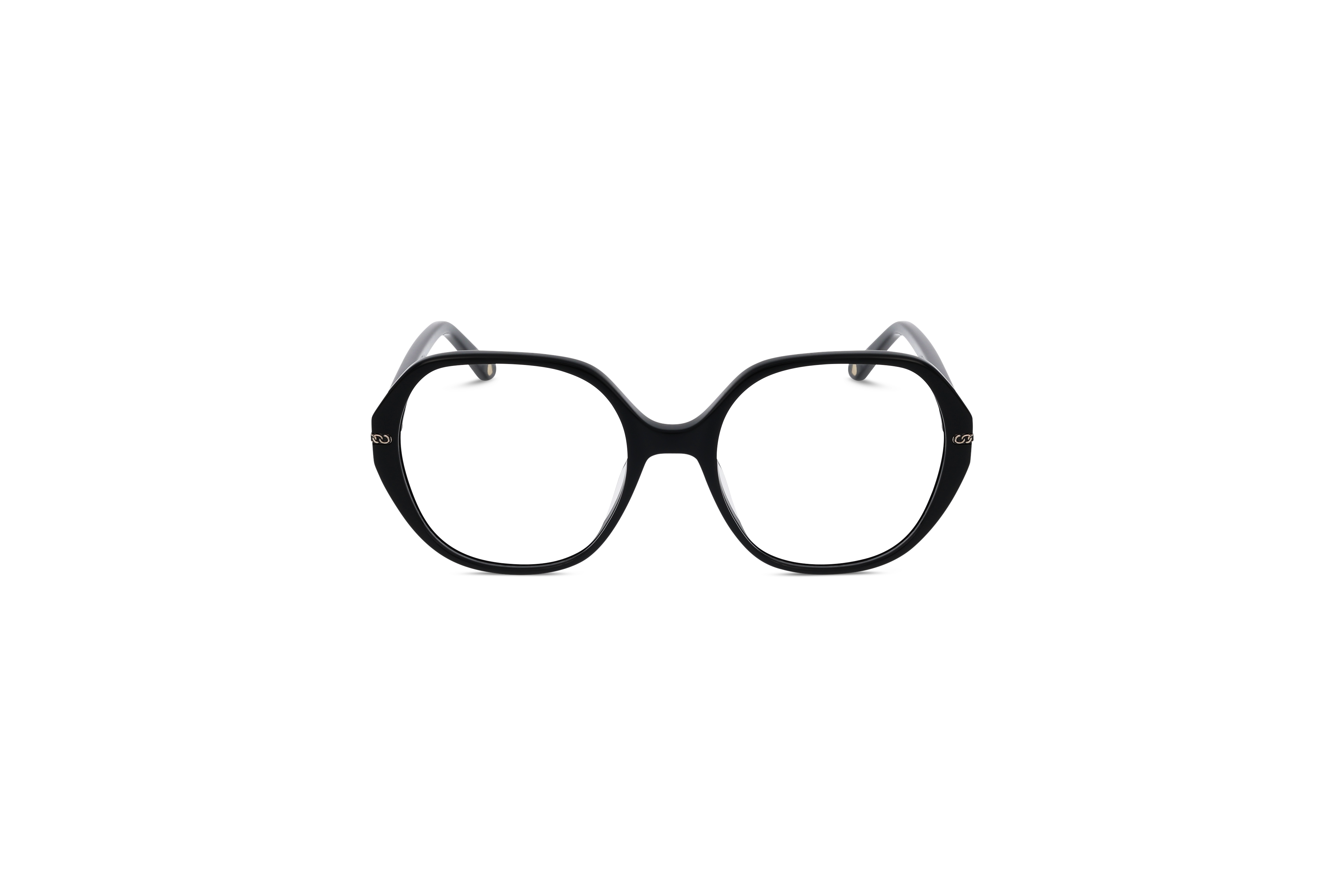 Die Brille KIND Tigris in Schwarz auf weißem Hintergrund in Frontalansicht.