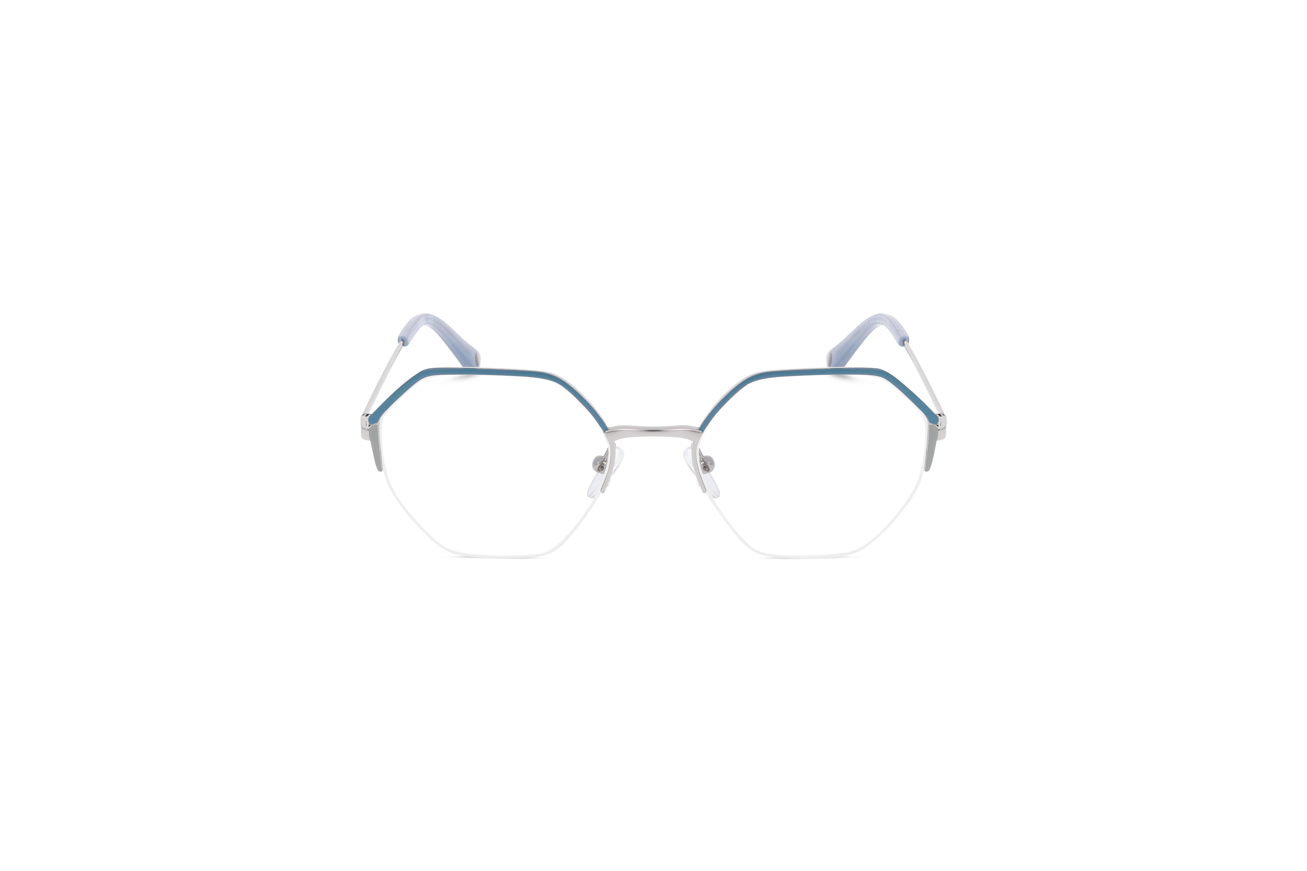 Die Brille KIND Spree in Blau auf weißem Hintergrund in Frontalansicht.