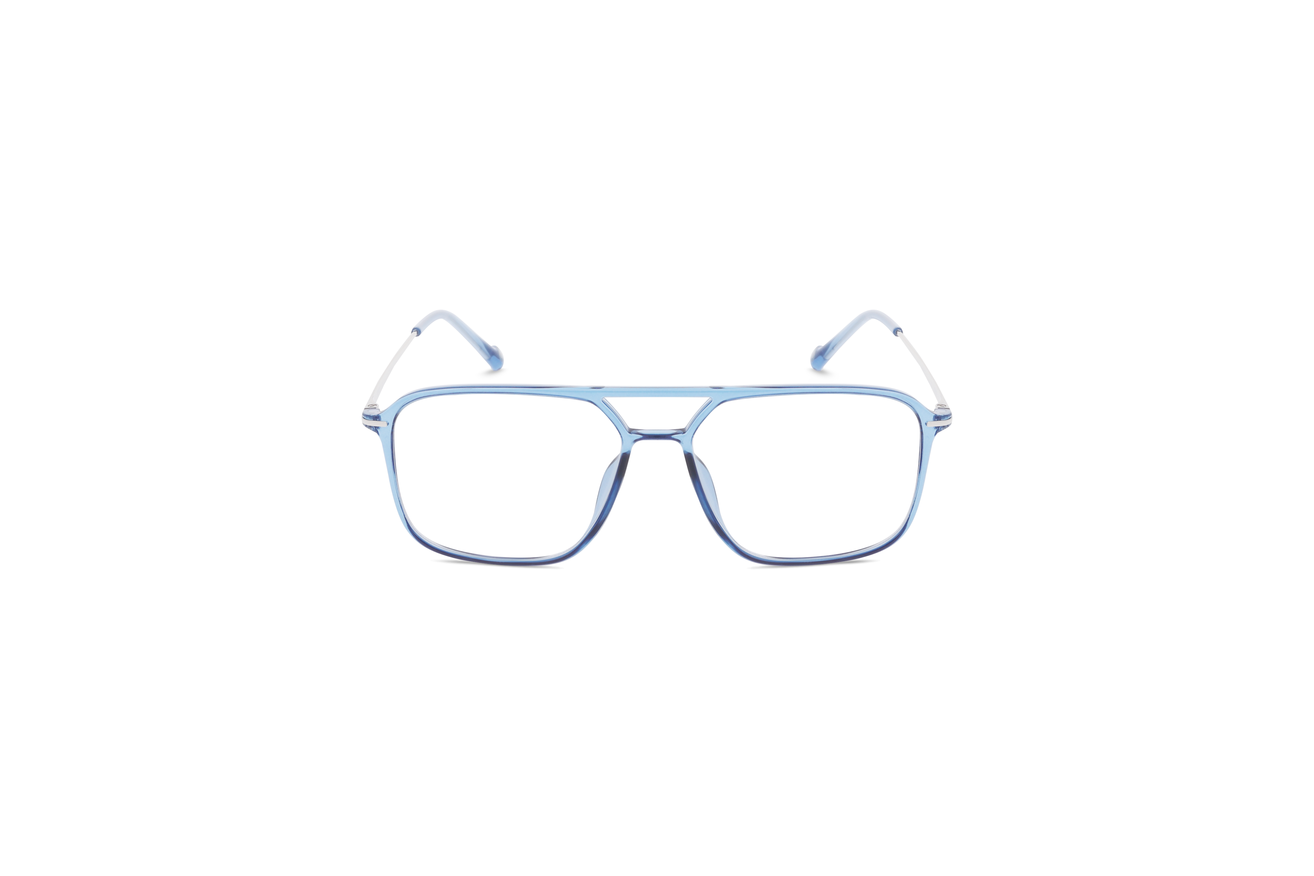 Die Brille KIND Themse in Blau auf weißem Hintergrund in Frontalansicht.