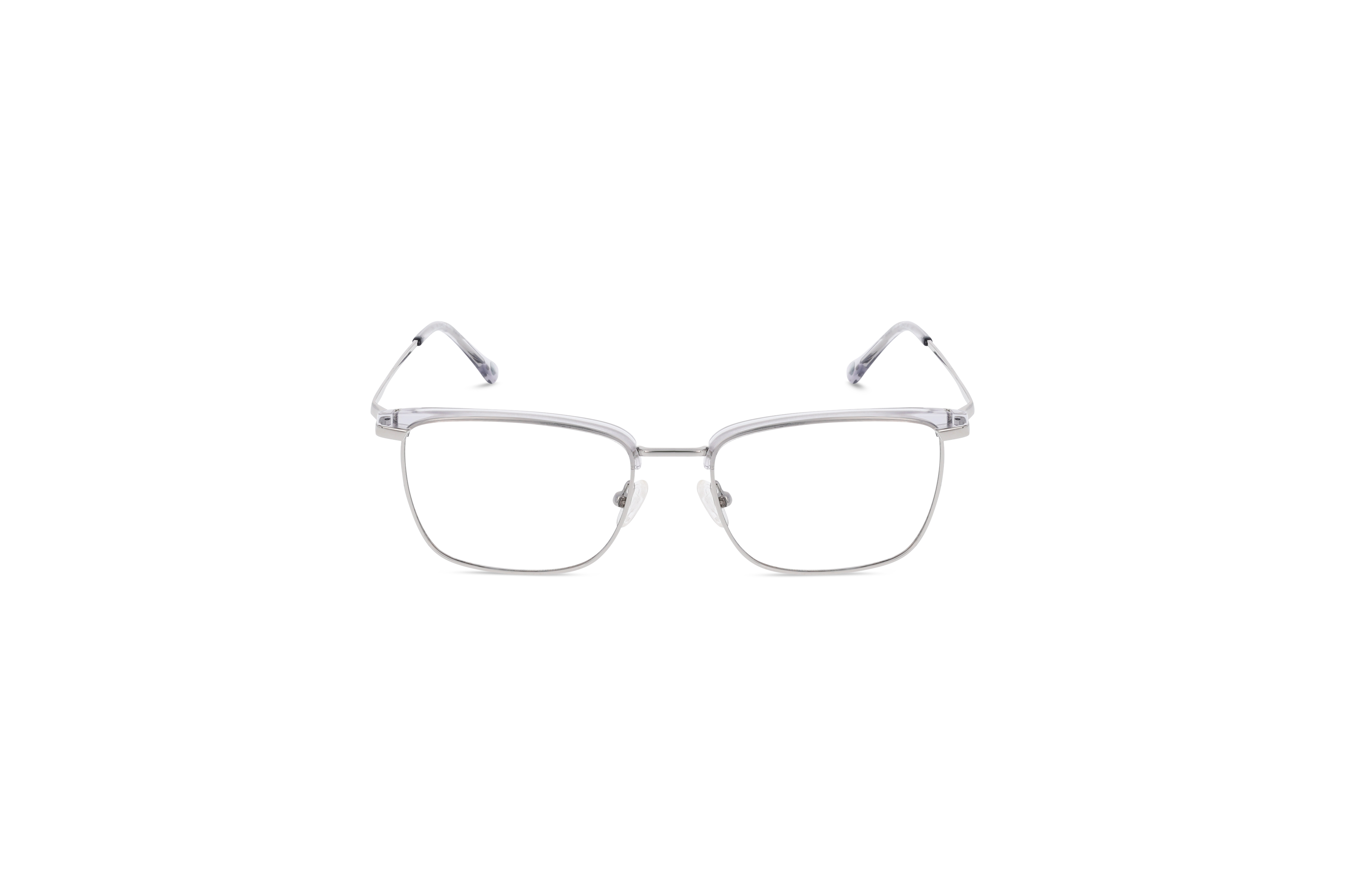 Die Brille KIND Brent in Silber auf weißem Hintergrund in Frontalansicht.