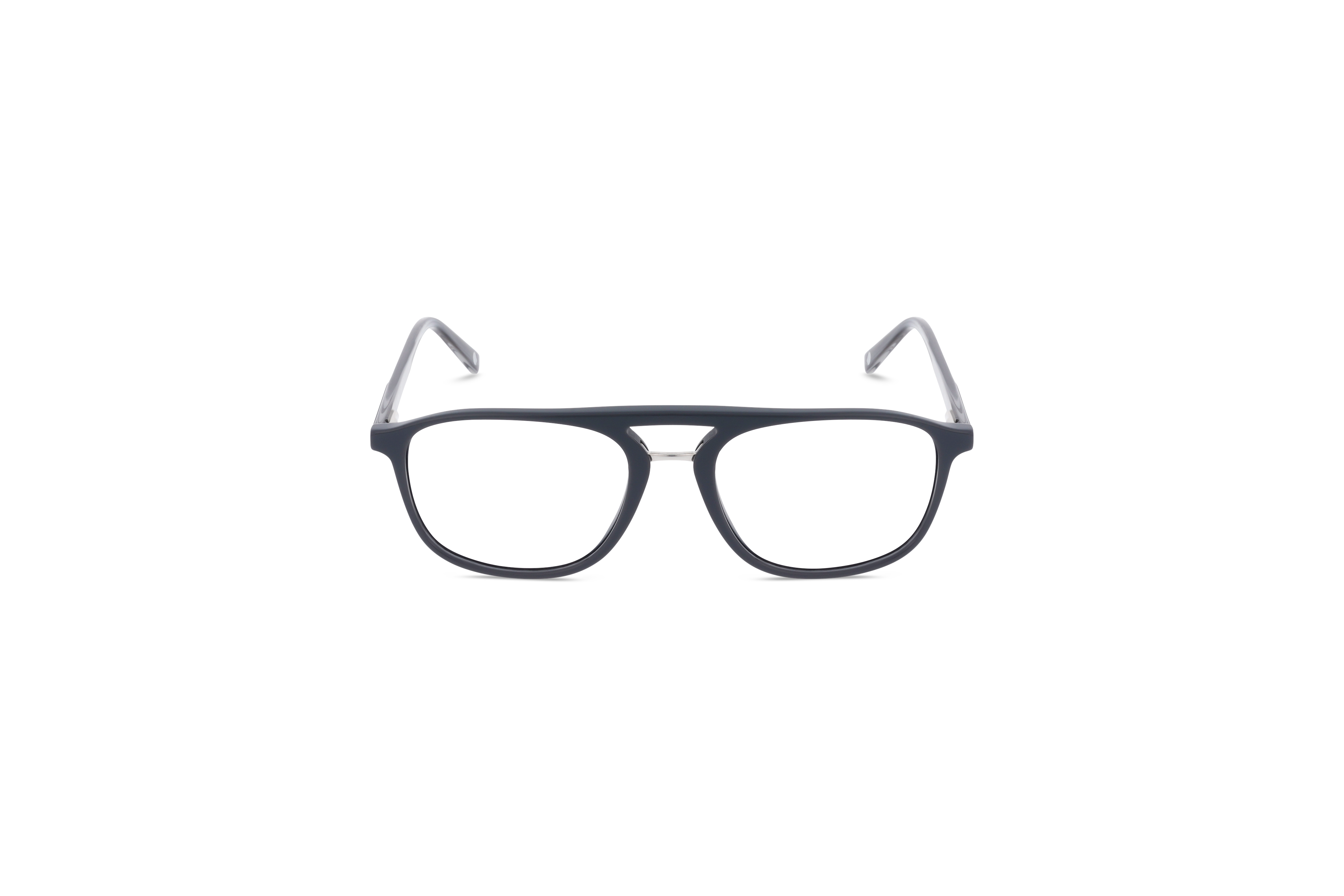 Die Brille KIND Lahn in Grau auf weißem Hintergrund in Frontalansicht.