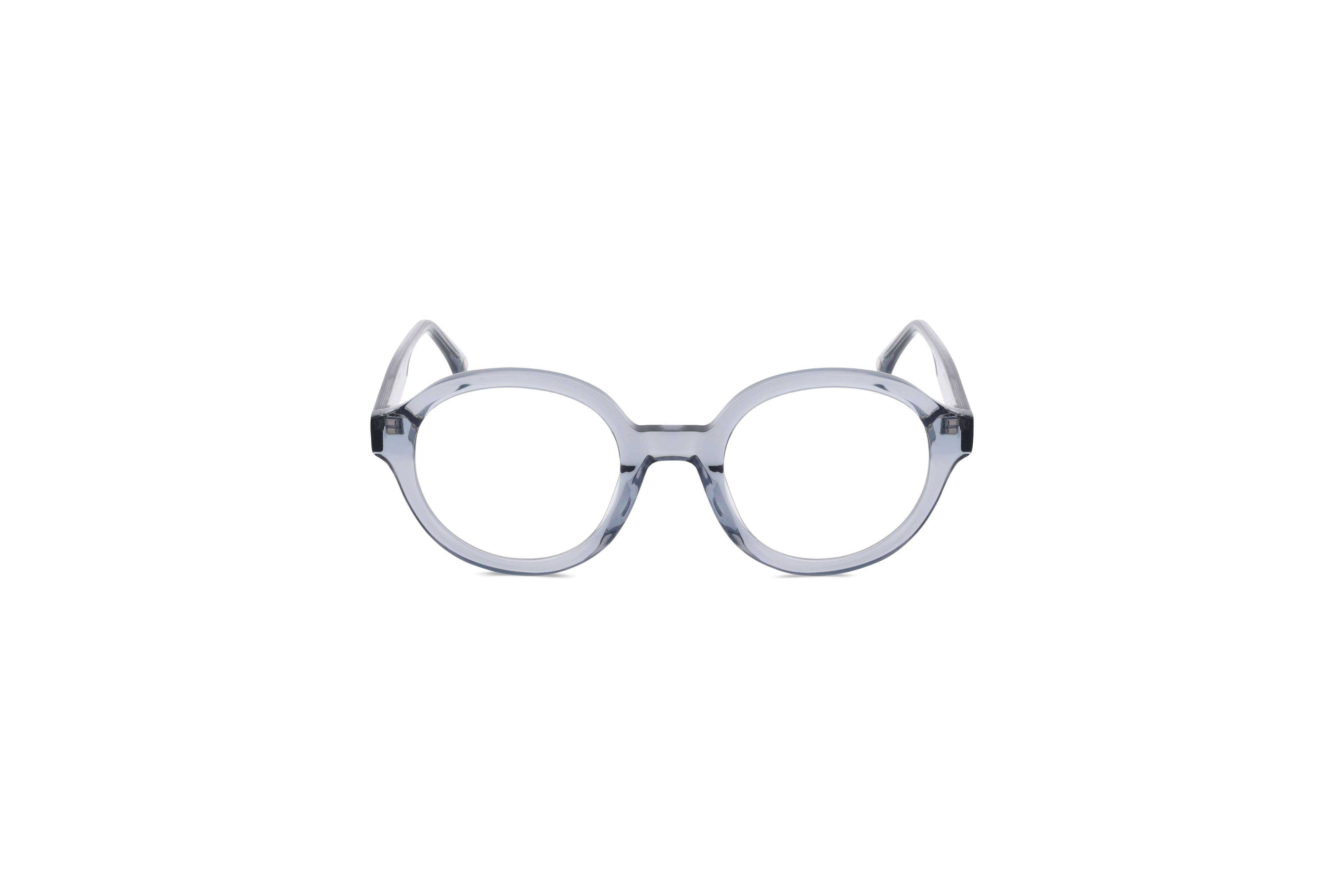 Die Brille KIND Urft in Transparent auf weißem Hintergrund in Frontalansicht.