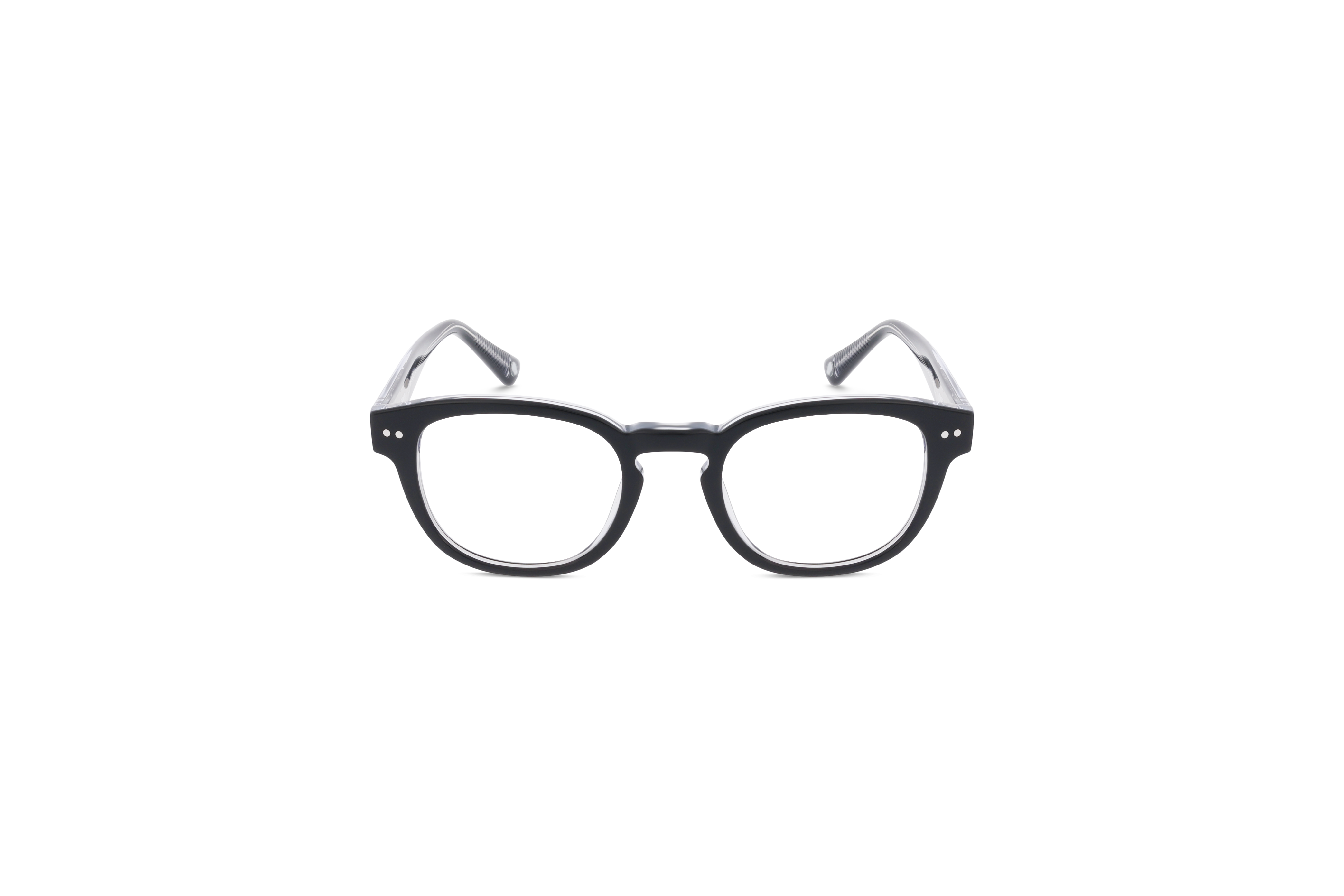 Die Brille KIND Zala in Schwarz auf weißem Hintergrund in Frontalansicht.