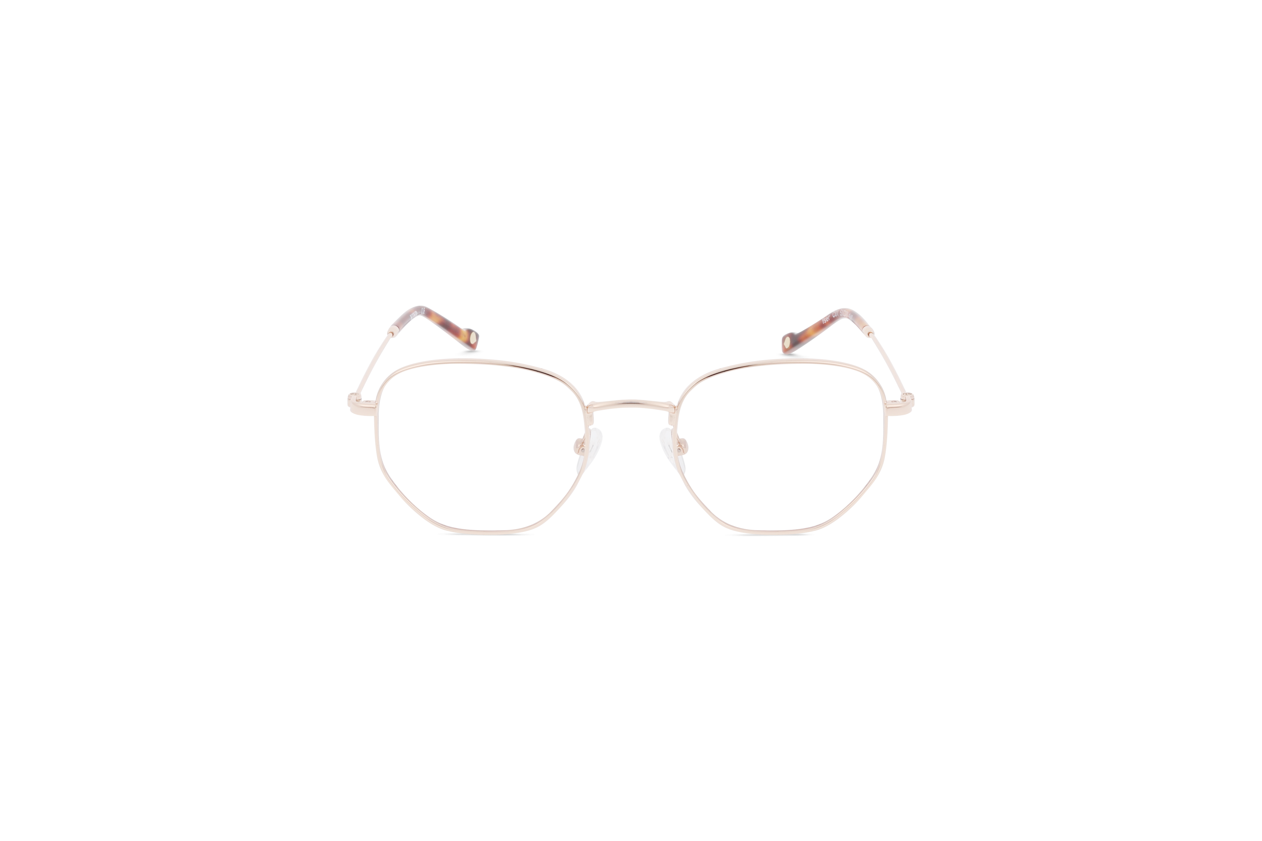 Die Brille KIND Yser in Gold auf weißem Hintergrund in Frontalansicht.