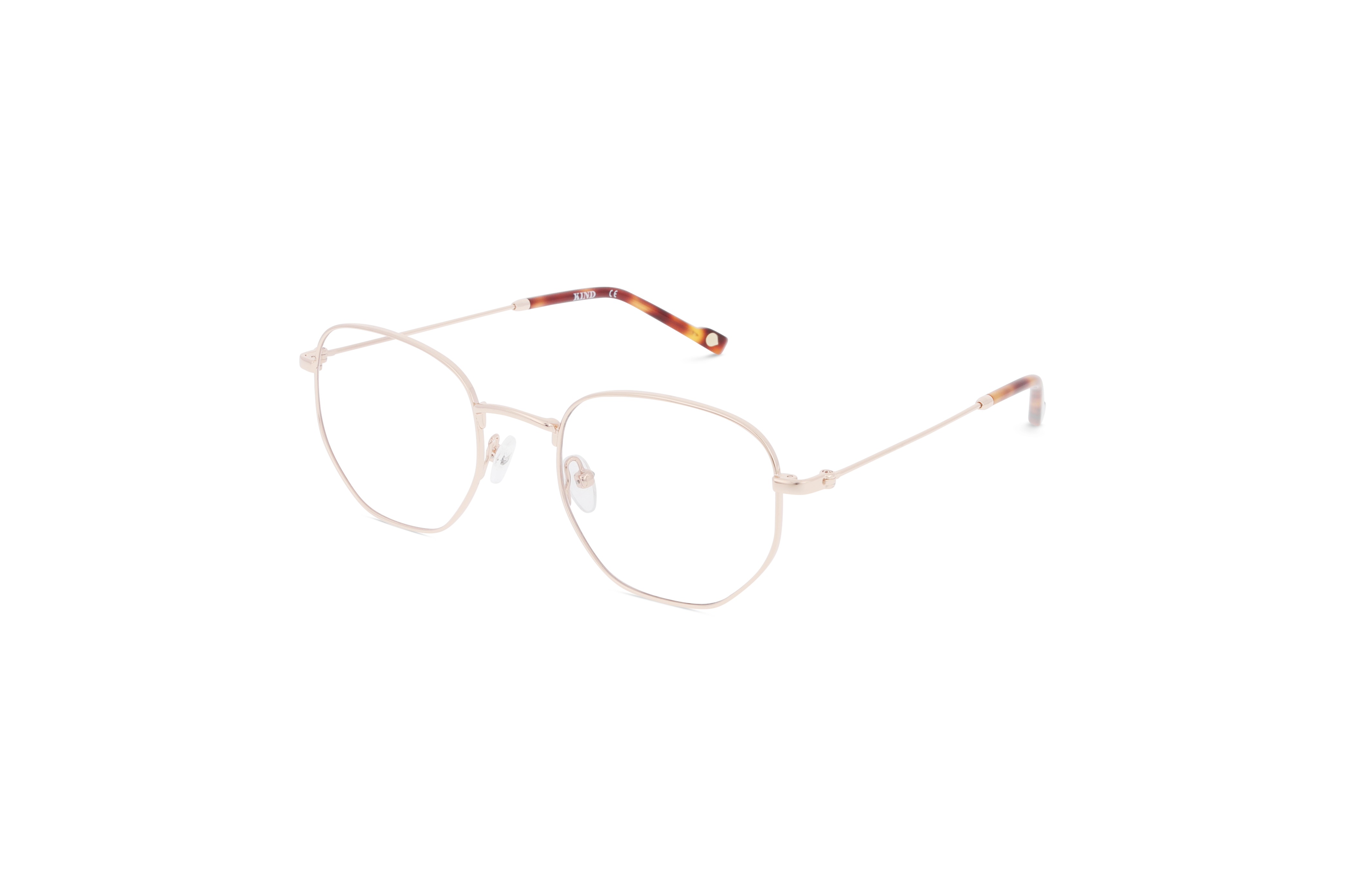 45° Ansicht der Brille KIND Yser in Gold auf weißem Hintergrund.