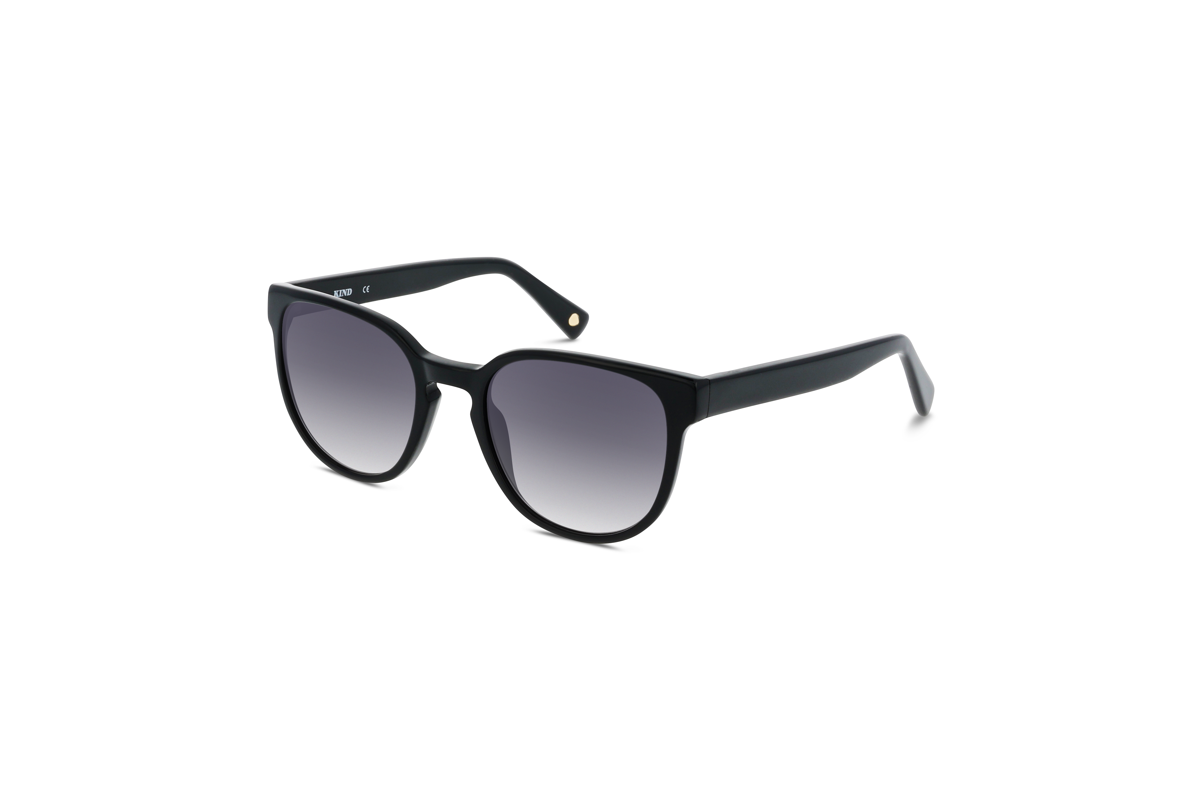 45° Ansicht der Sonnenbrille KIND 1021 in Schwarz auf weißem Hintergrund.