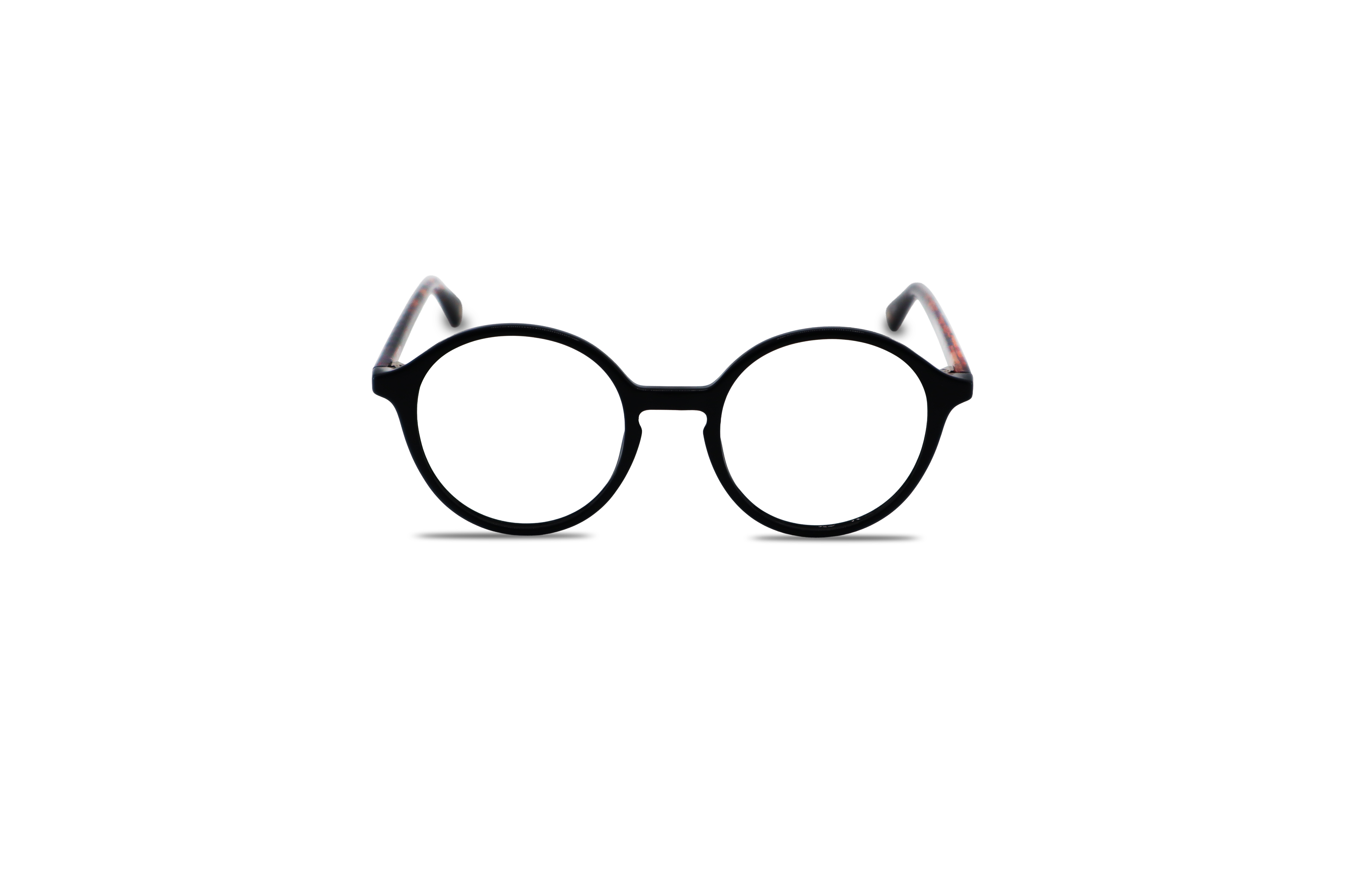 Die Brille KIND K1064 E25 in Schwarz auf weißem Hintergrund in Frontalansicht.