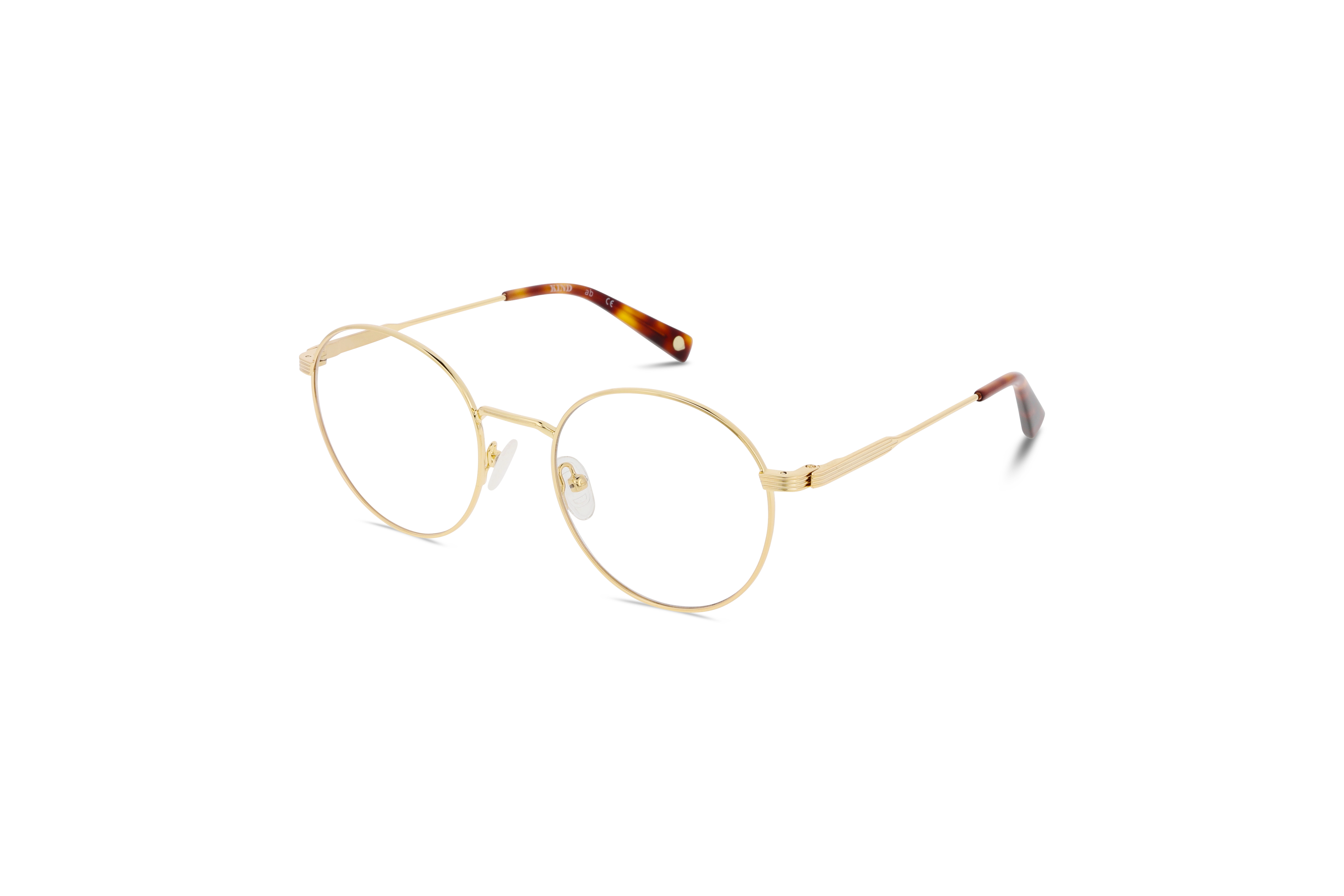 45° Ansicht der Brille KIND K1066 E25 in Gold auf weißem Hintergrund.