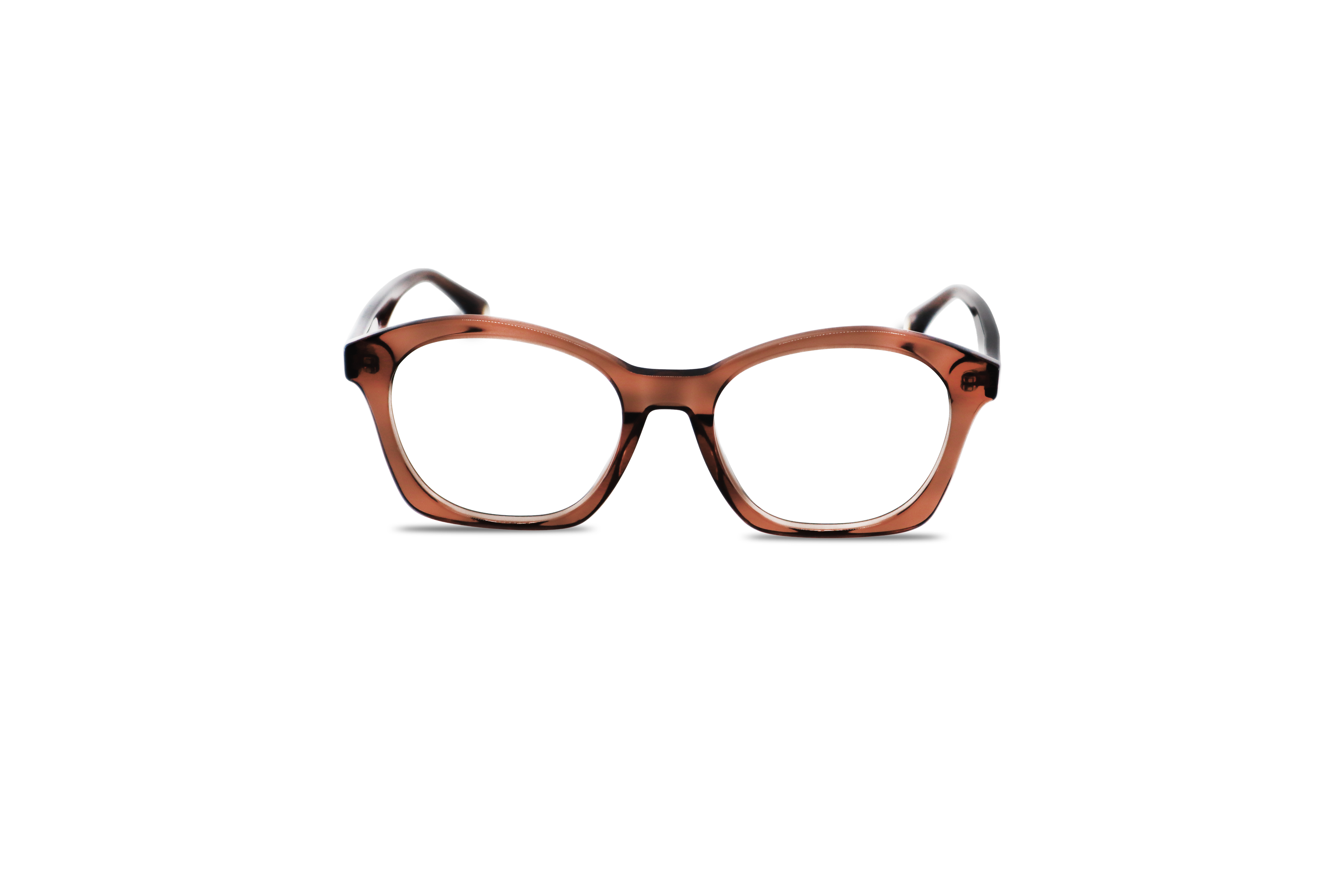 Die Brille KIND K1067 E25 in Braun auf weißem Hintergrund in Frontalansicht.