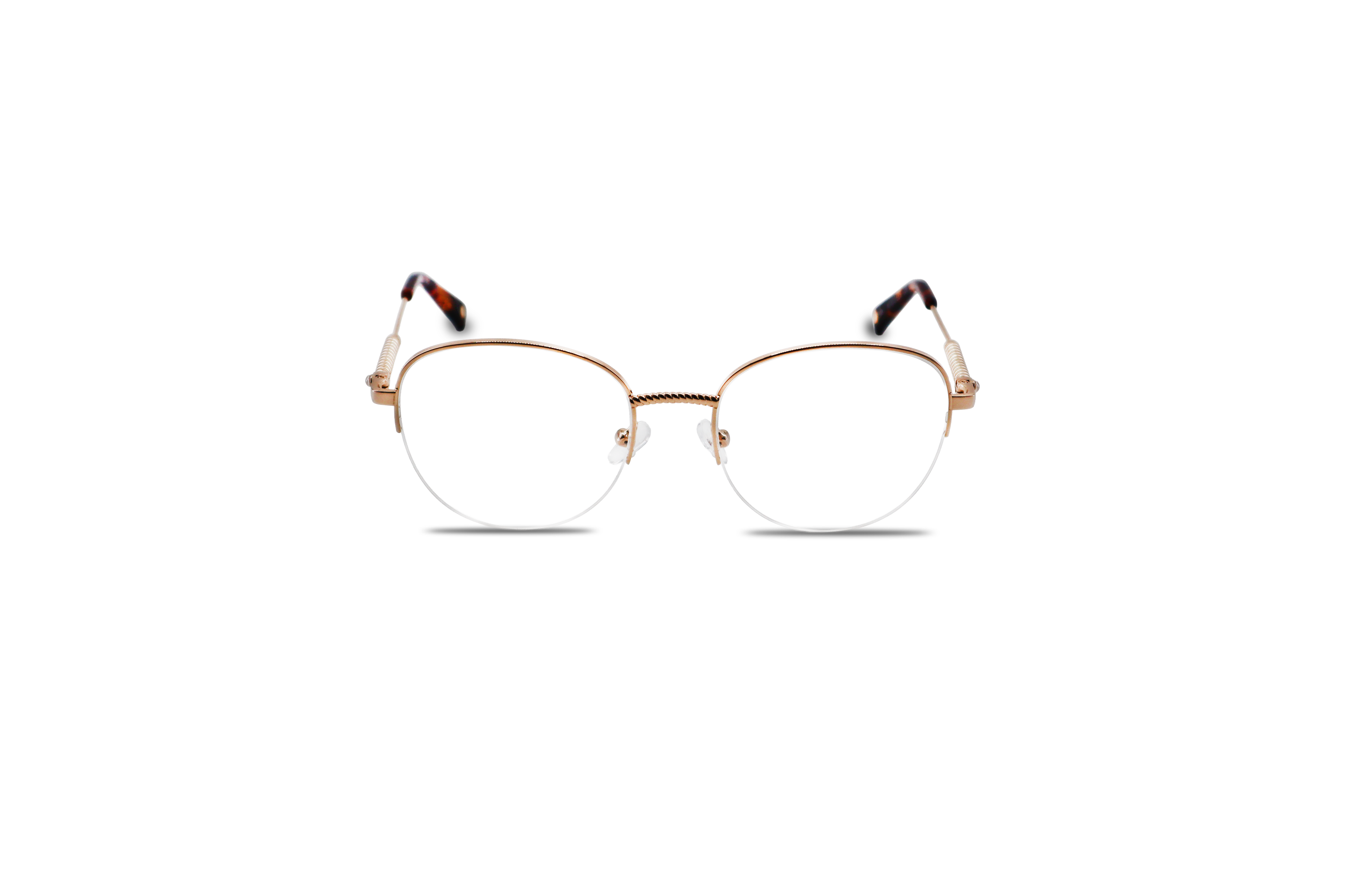 Die Brille KIND K1073 E25 in Gold auf weißem Hintergrund in Frontalansicht.