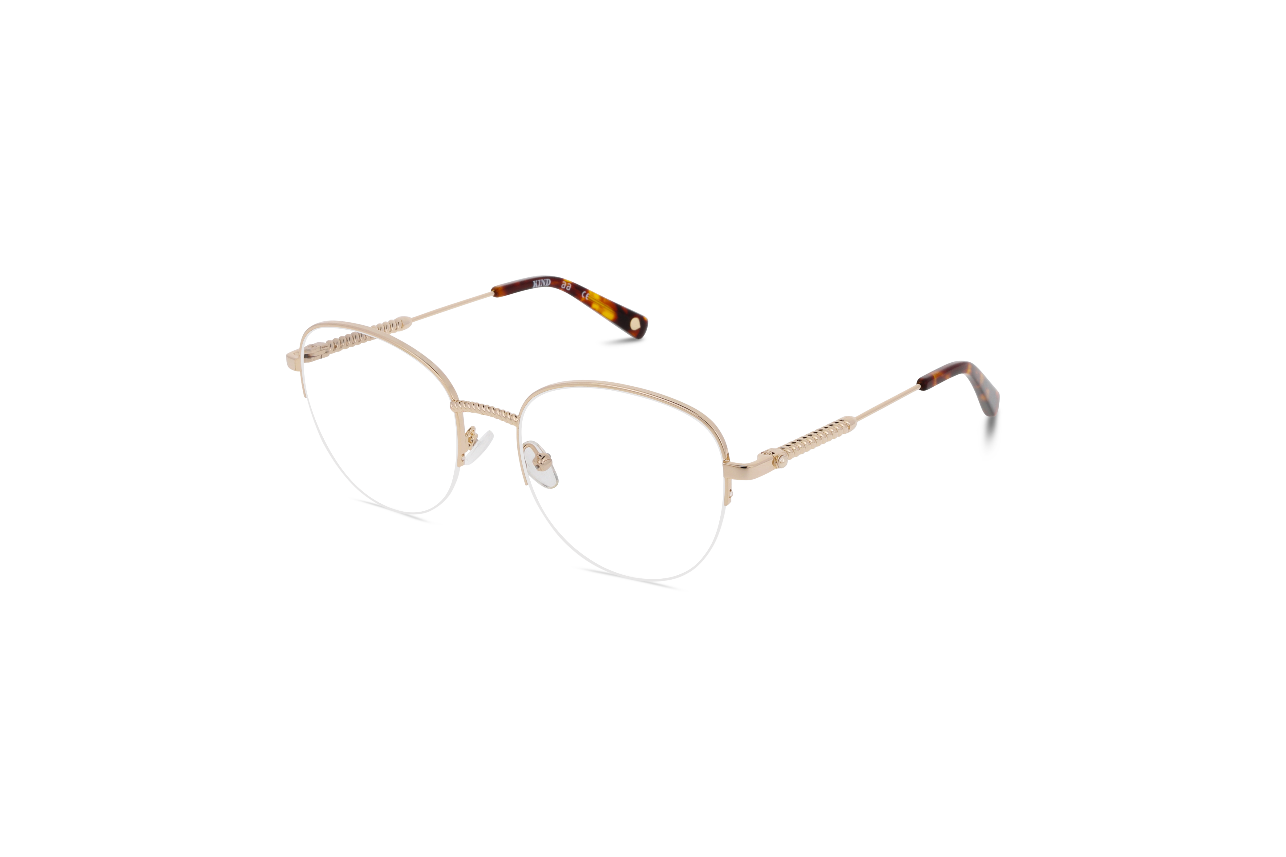 45° Ansicht der Brille KIND K1073 E25 in Gold auf weißem Hintergrund.