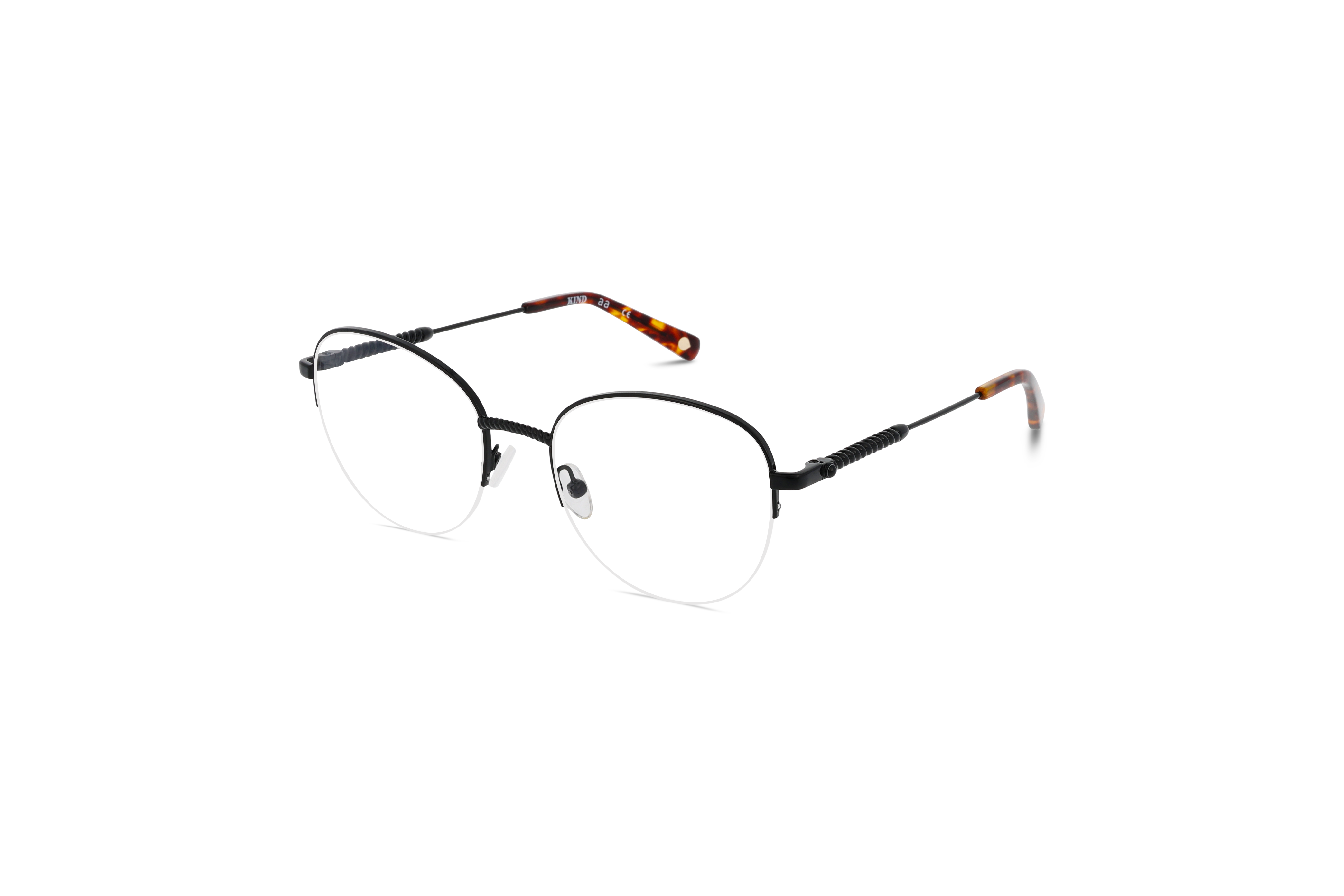 45° Ansicht der Brille KIND K1073 E25 in Schwarz auf weißem Hintergrund.