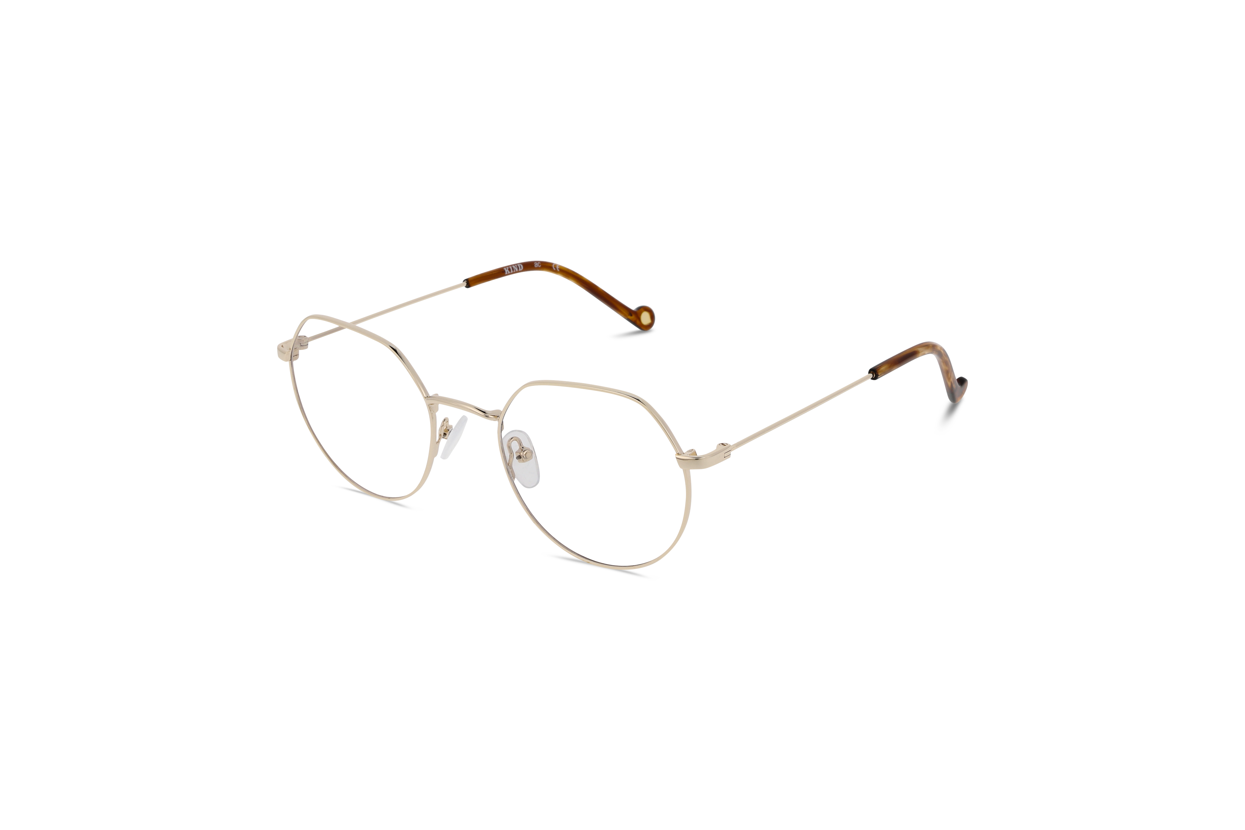 45° Ansicht der Brille KIND K1074 E25 in Gold auf weißem Hintergrund.