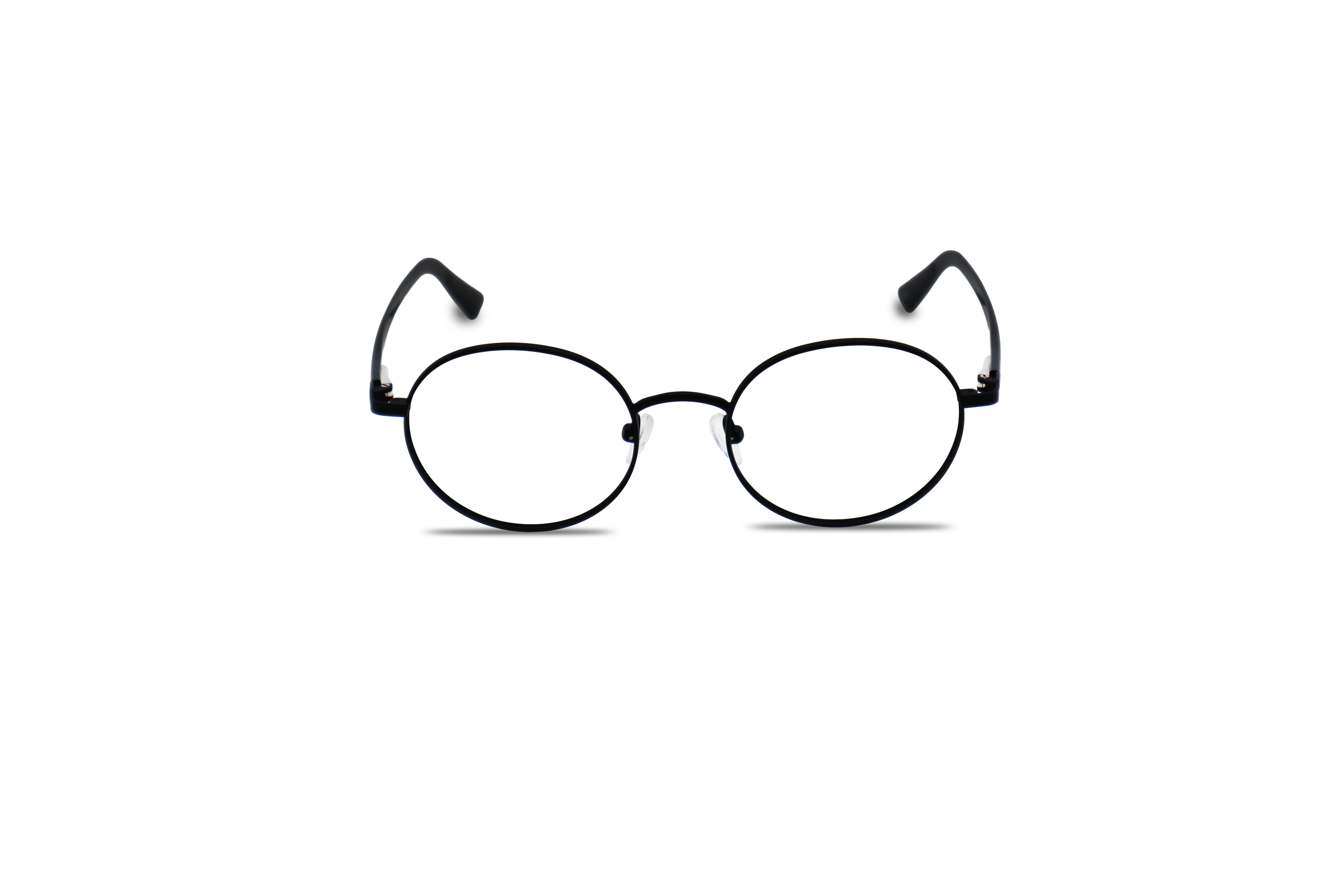 Die Brille KIND K1076 E25 in Schwarz auf weißem Hintergrund in Frontalansicht.