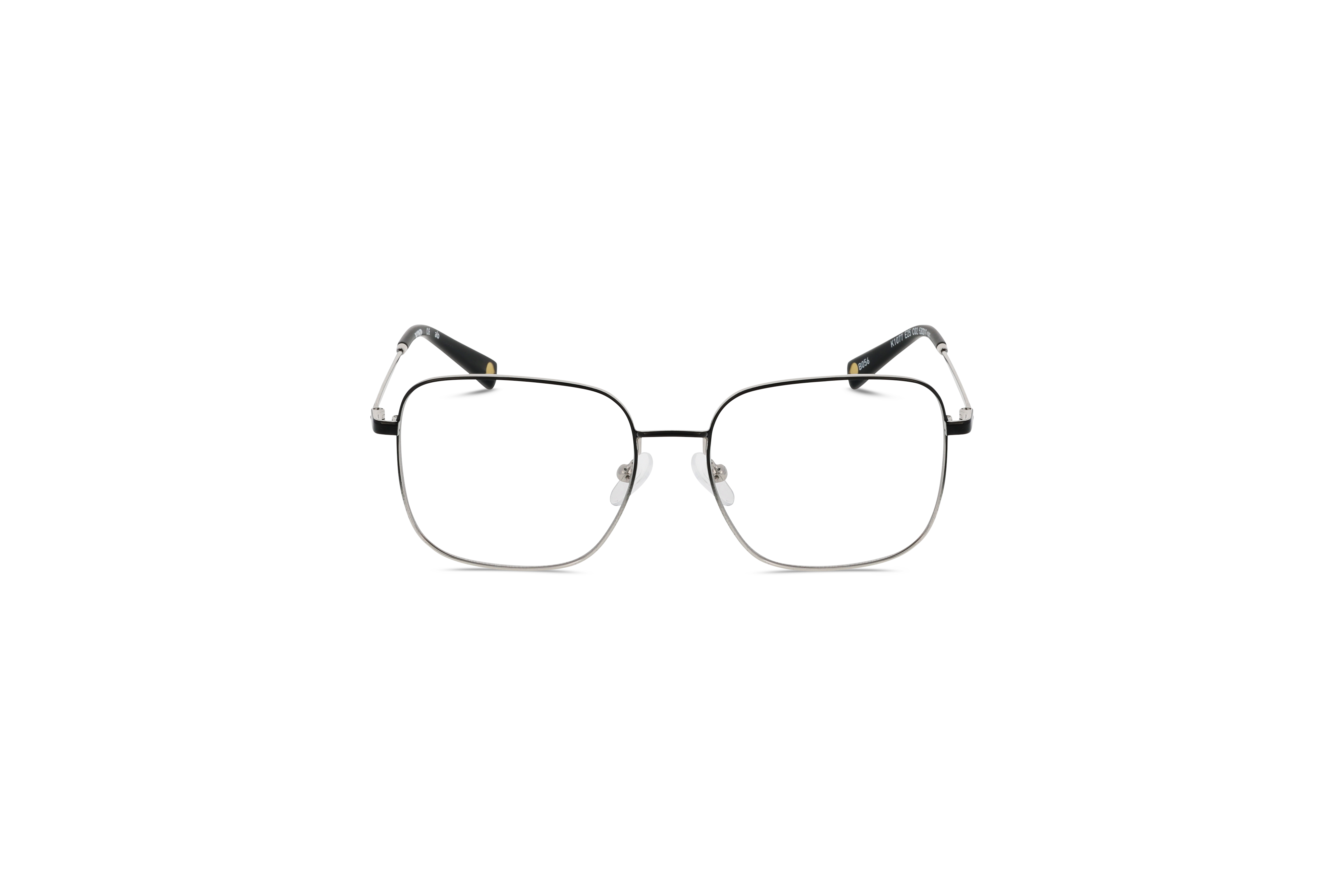 Die Brille KIND K1077 E25 in Schwarz auf weißem Hintergrund in Frontalansicht.