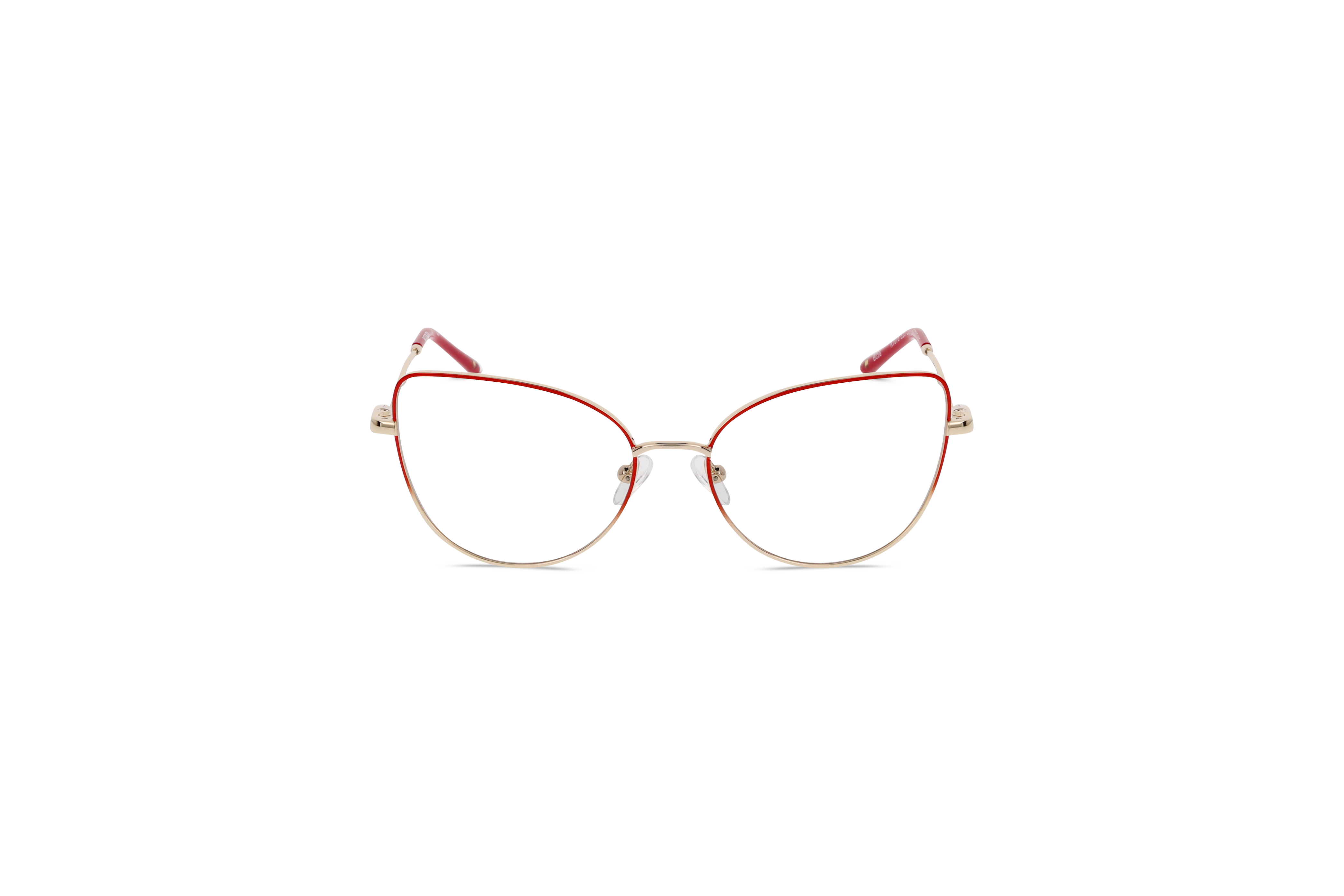 Die Brille KIND K1078 E25 in Rot auf weißem Hintergrund in Frontalansicht.