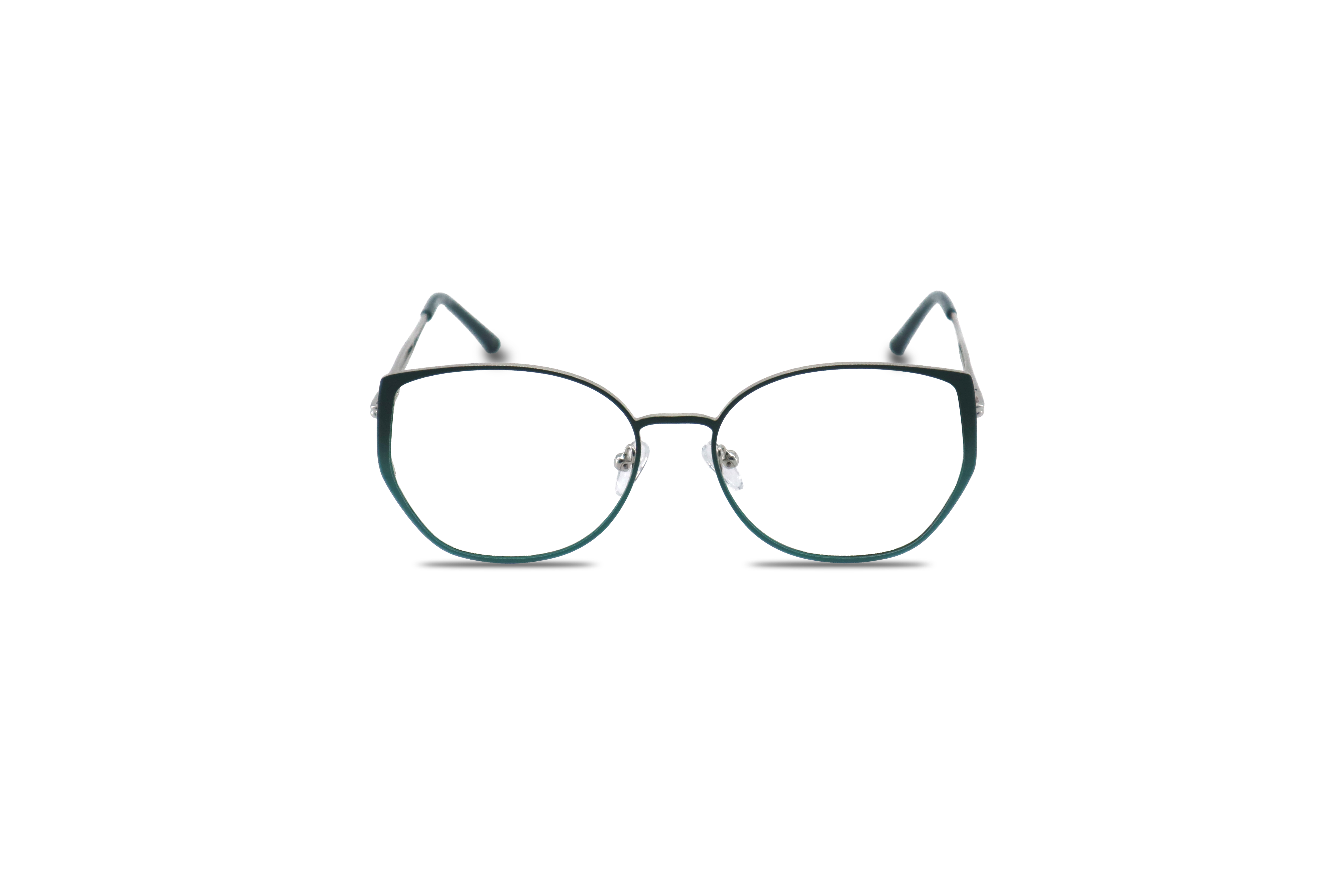 Die Brille KIND K1080 E25 in Türkis auf weißem Hintergrund in Frontalansicht.