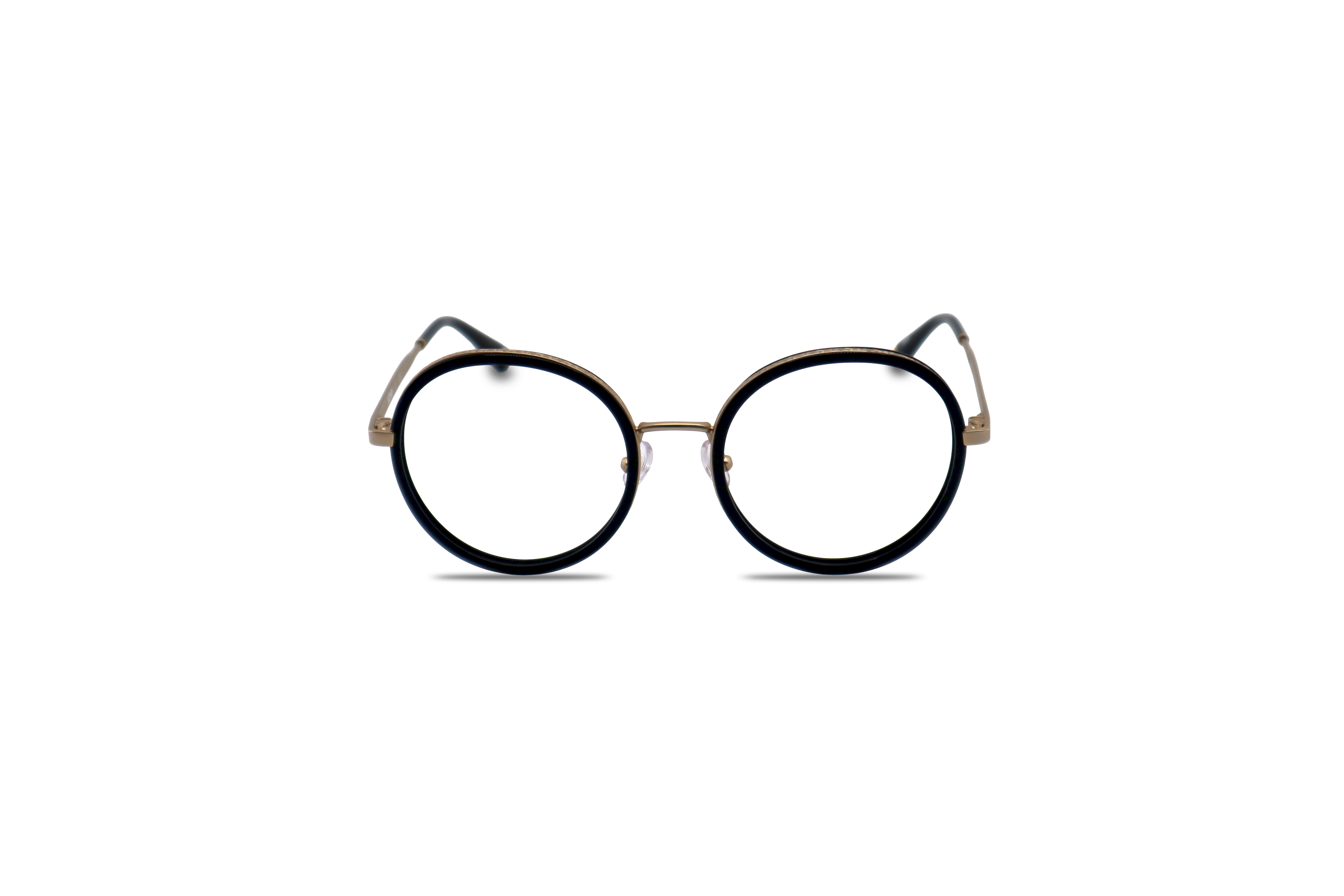 Die Brille KIND K1081 E25 in Schwarz auf weißem Hintergrund in Frontalansicht.